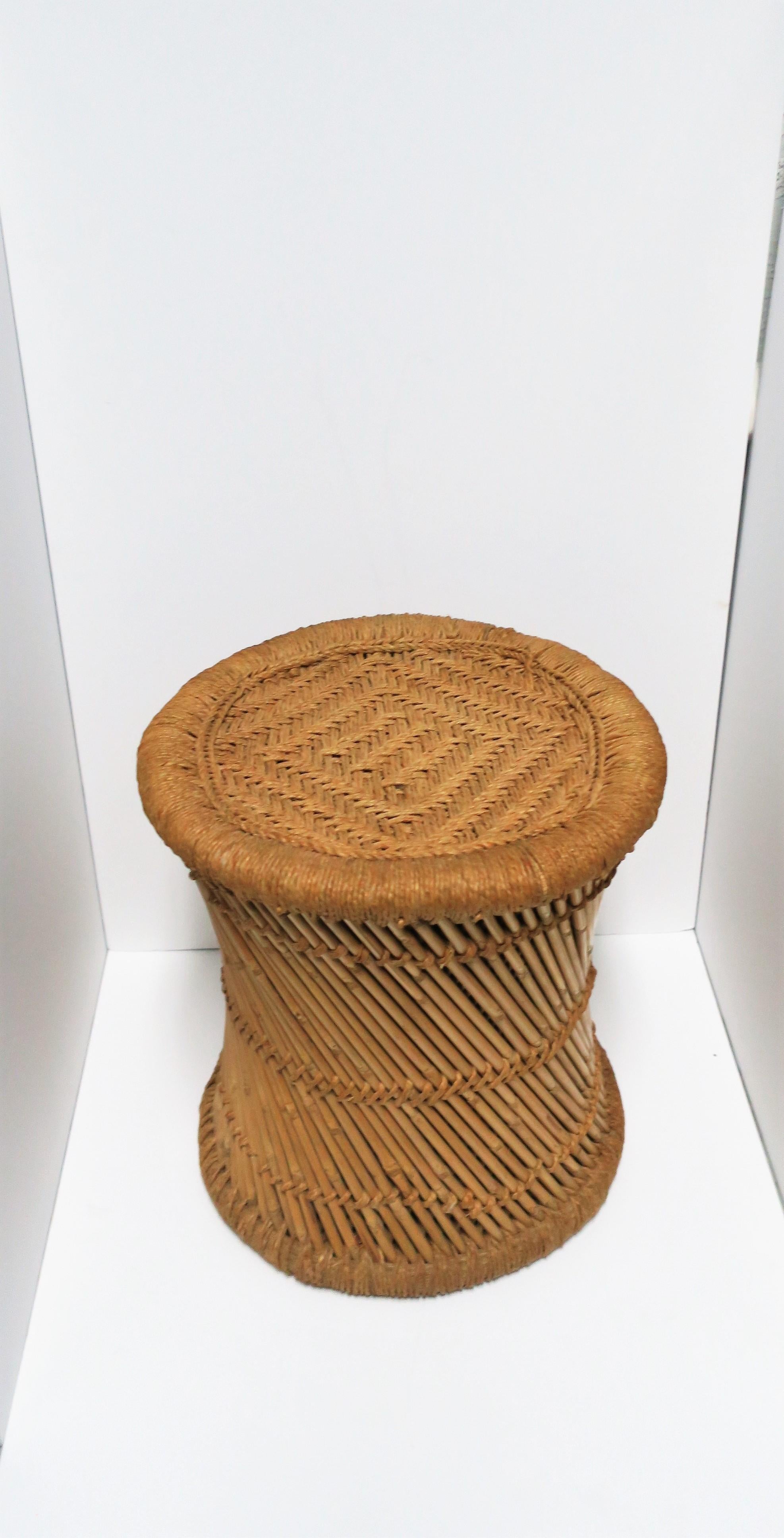 Indian Wicker Pencil Reed Stool or Side Table