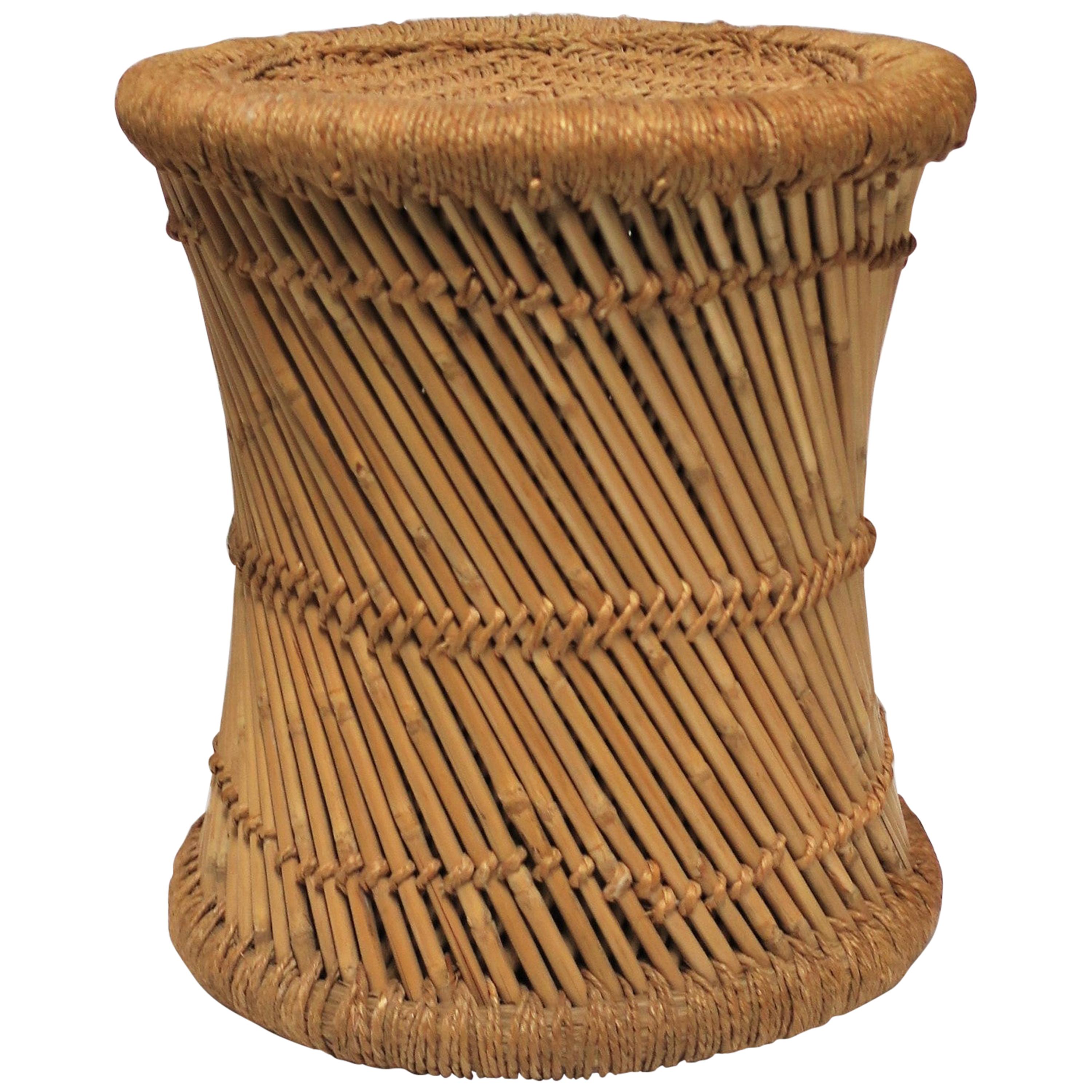 Wicker Pencil Reed Stool or Side Table