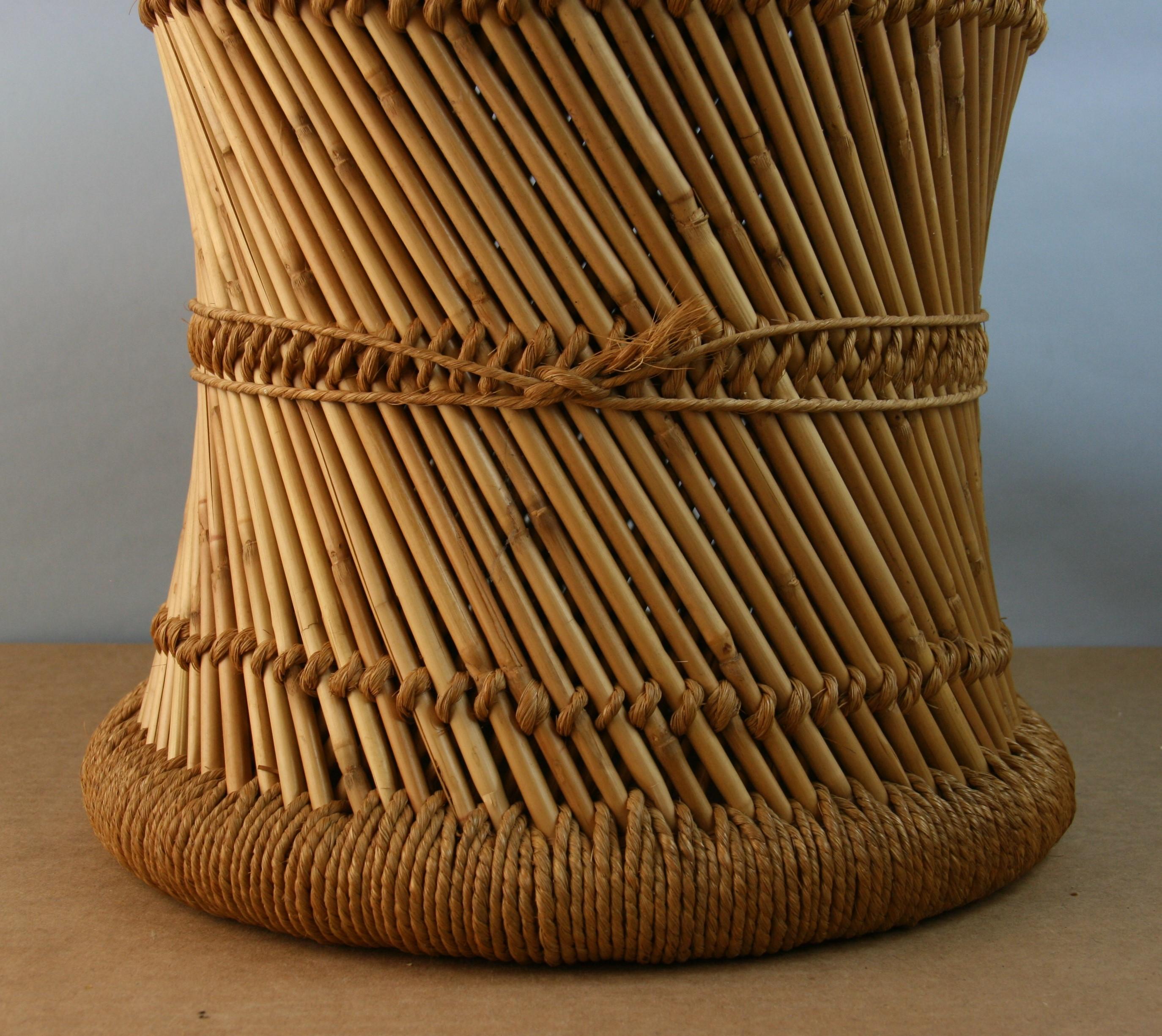 Hand-Crafted Wicker Pencil Reed Stool or Side Table