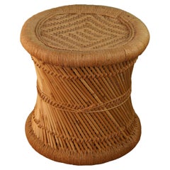 Wicker Pencil Reed Stool or Side Table