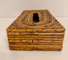Wicker Pencil Reed Tissue Box Cover, Vintage 1960s Holder from HK