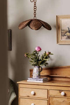 Handcrafted Rattan Petal Pendant Light, Floral Design, 55 cm