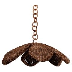 Handcrafted Rattan Petal Pendant Light, Floral Design, 55 cm