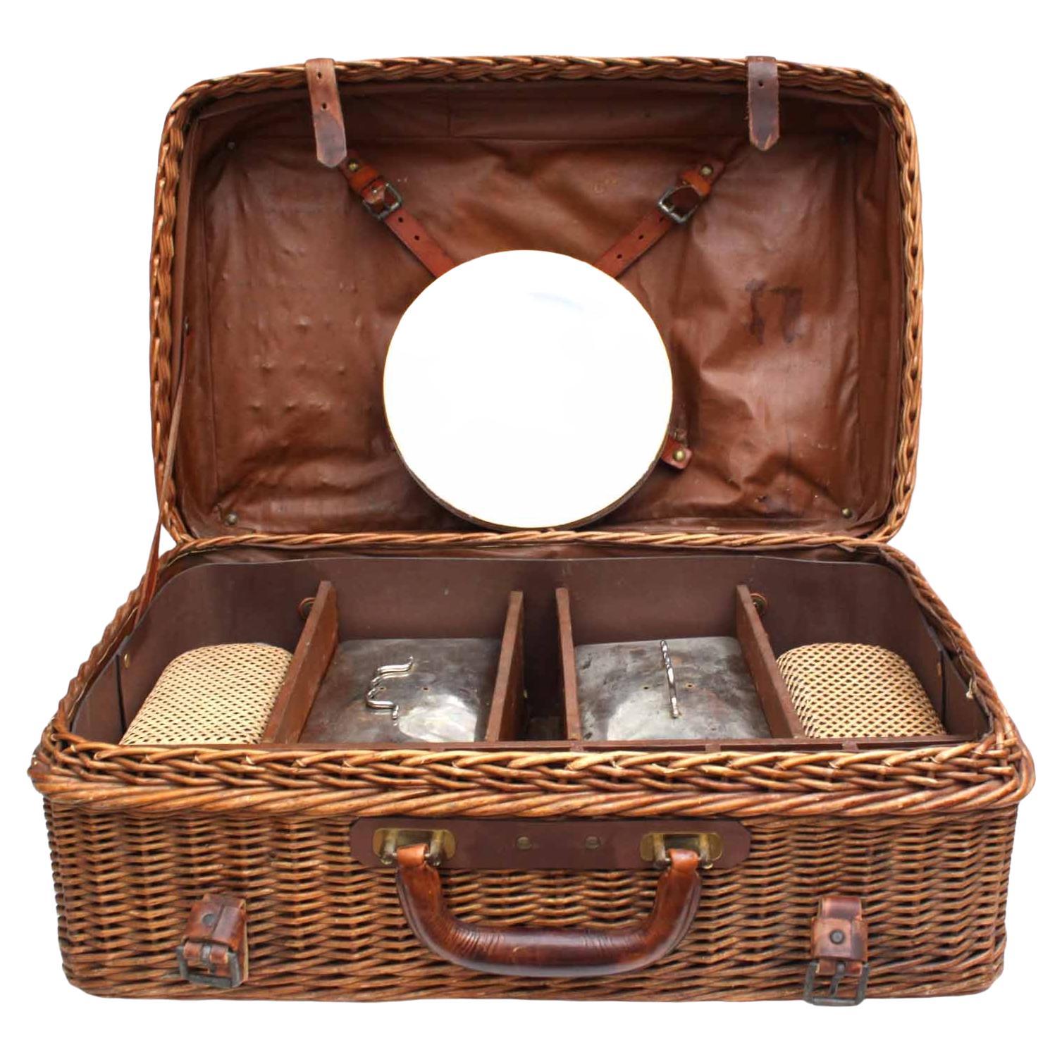 English Wicker Picnic Basket For Sale at 1stDibs