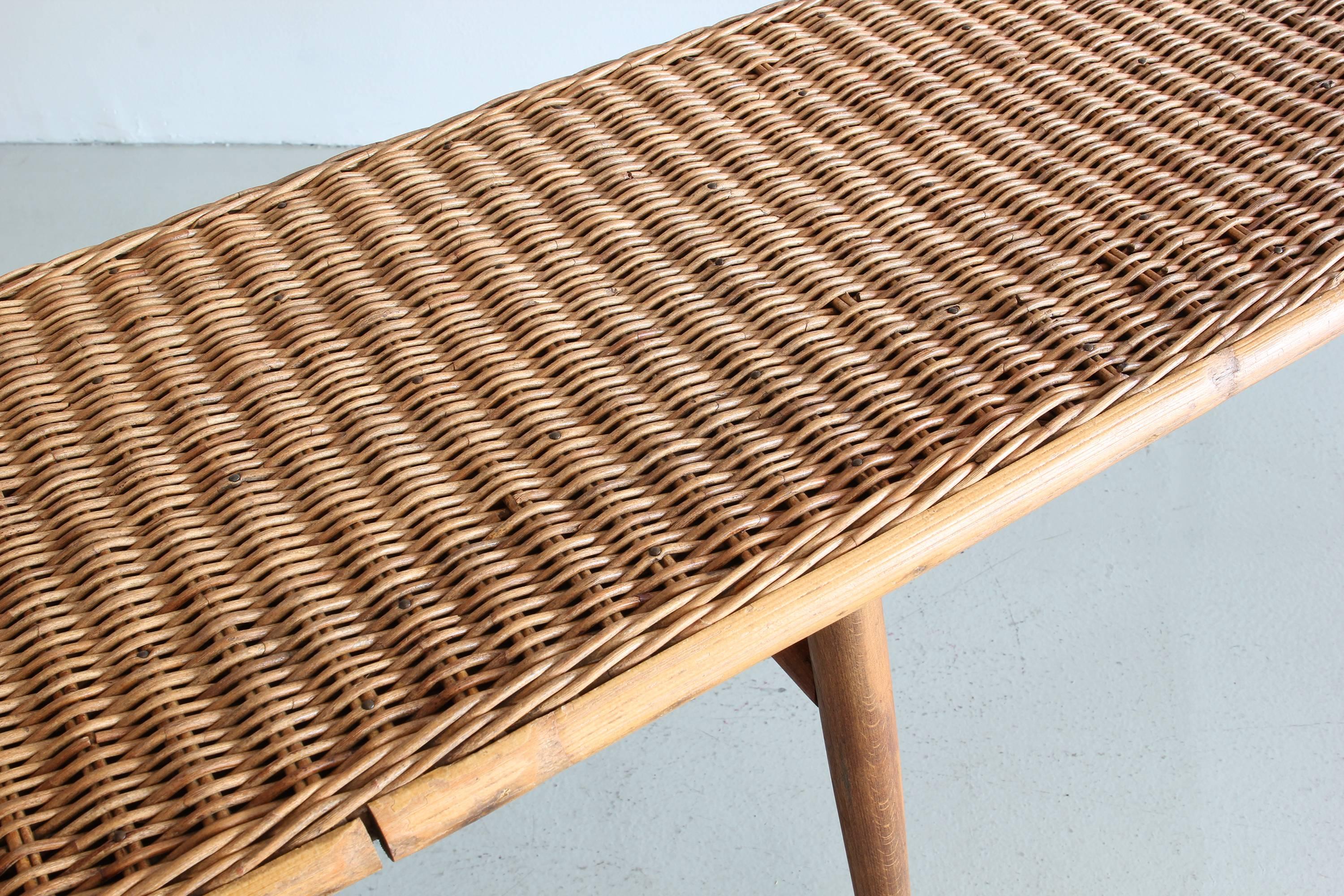 Mid-20th Century Wicker Picnic Table and Benches