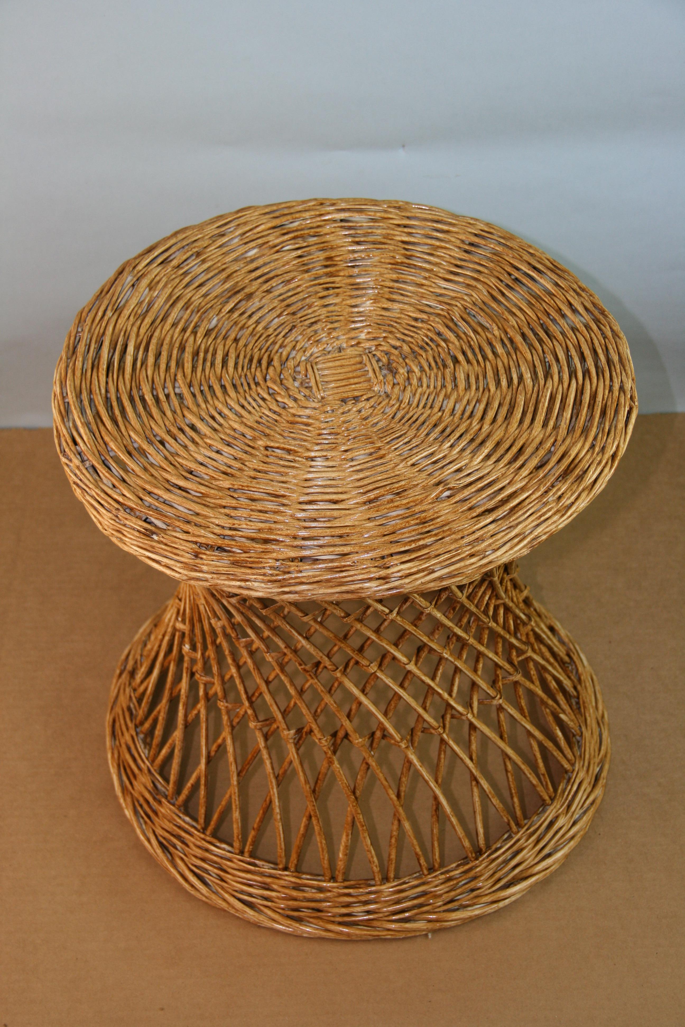 brown wicker plant stand