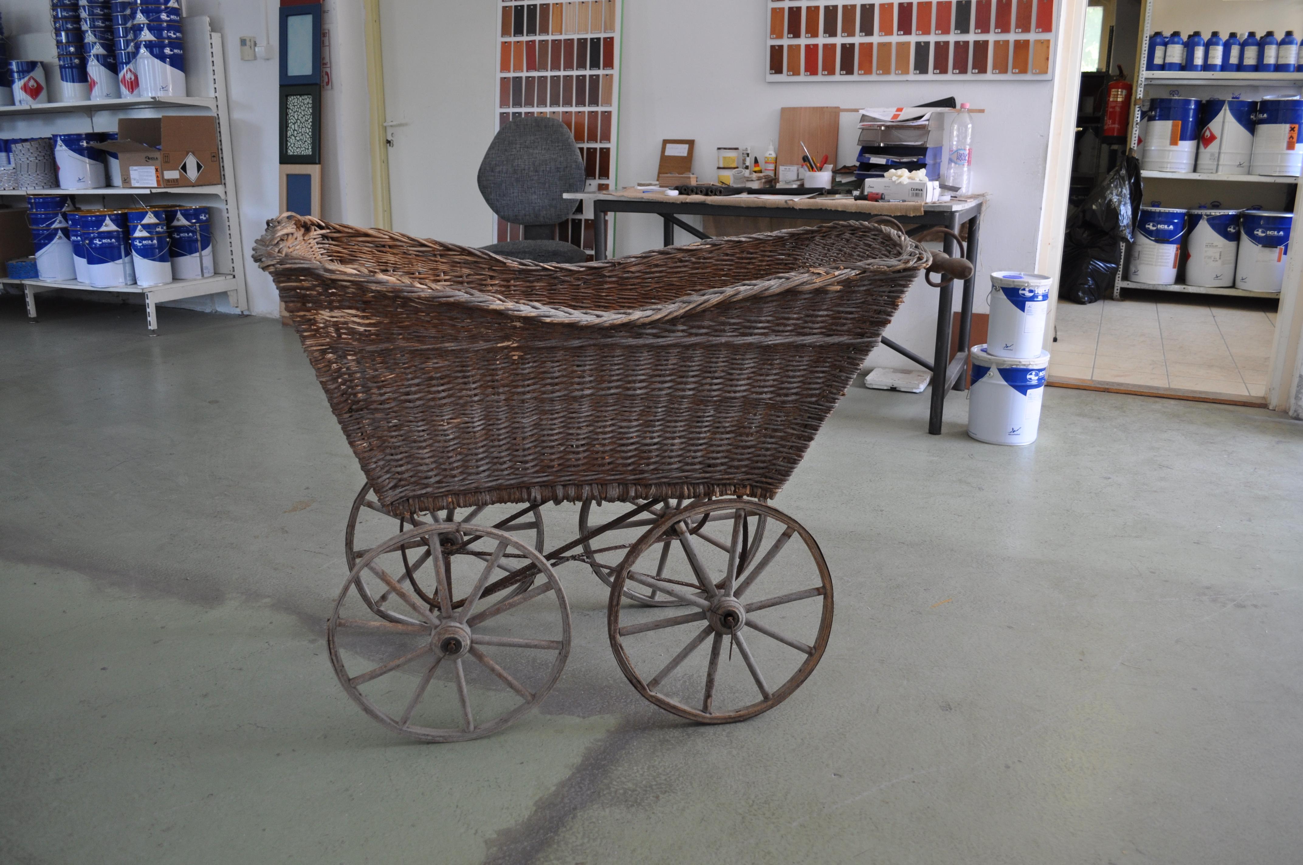 1930s Pram Baby Carriage wicker and wood.