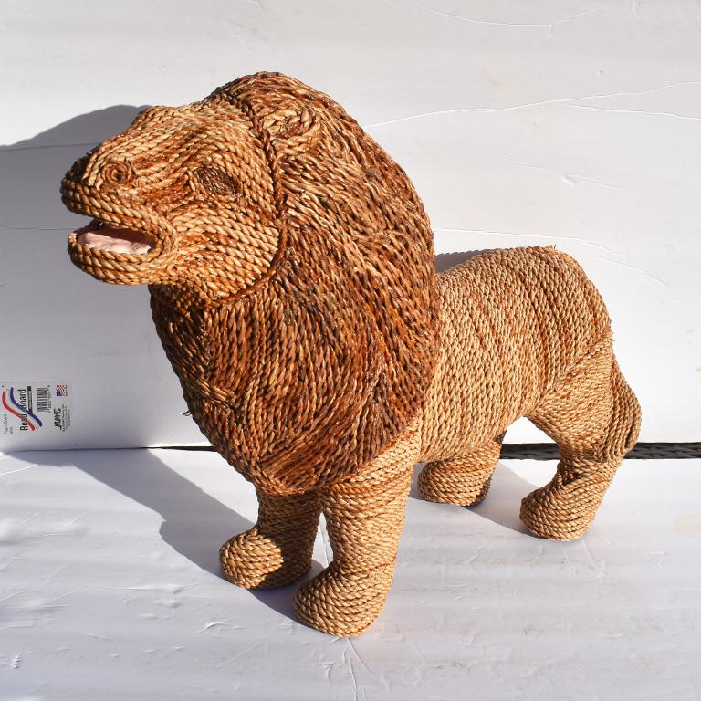 Wicker Raffia Lion Animal Woven in the Manner of Mario Torres Lopez 1