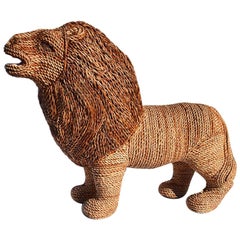 Wicker Raffia Lion Animal Woven in the Manner of Mario Torres Lopez