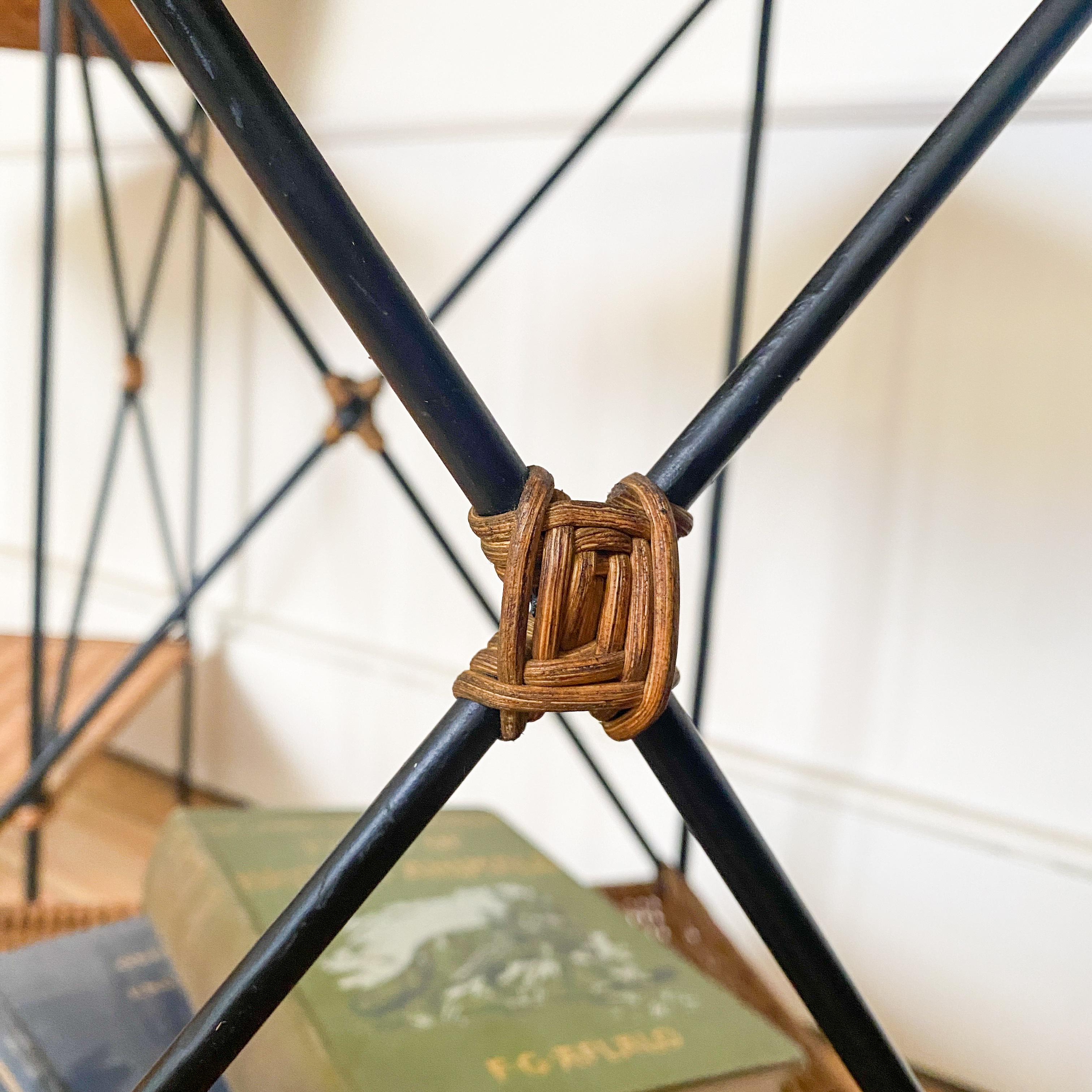 Wicker Rattan and Black Metal Side Tables With Shelf - B Condition In Good Condition For Sale In London, GB