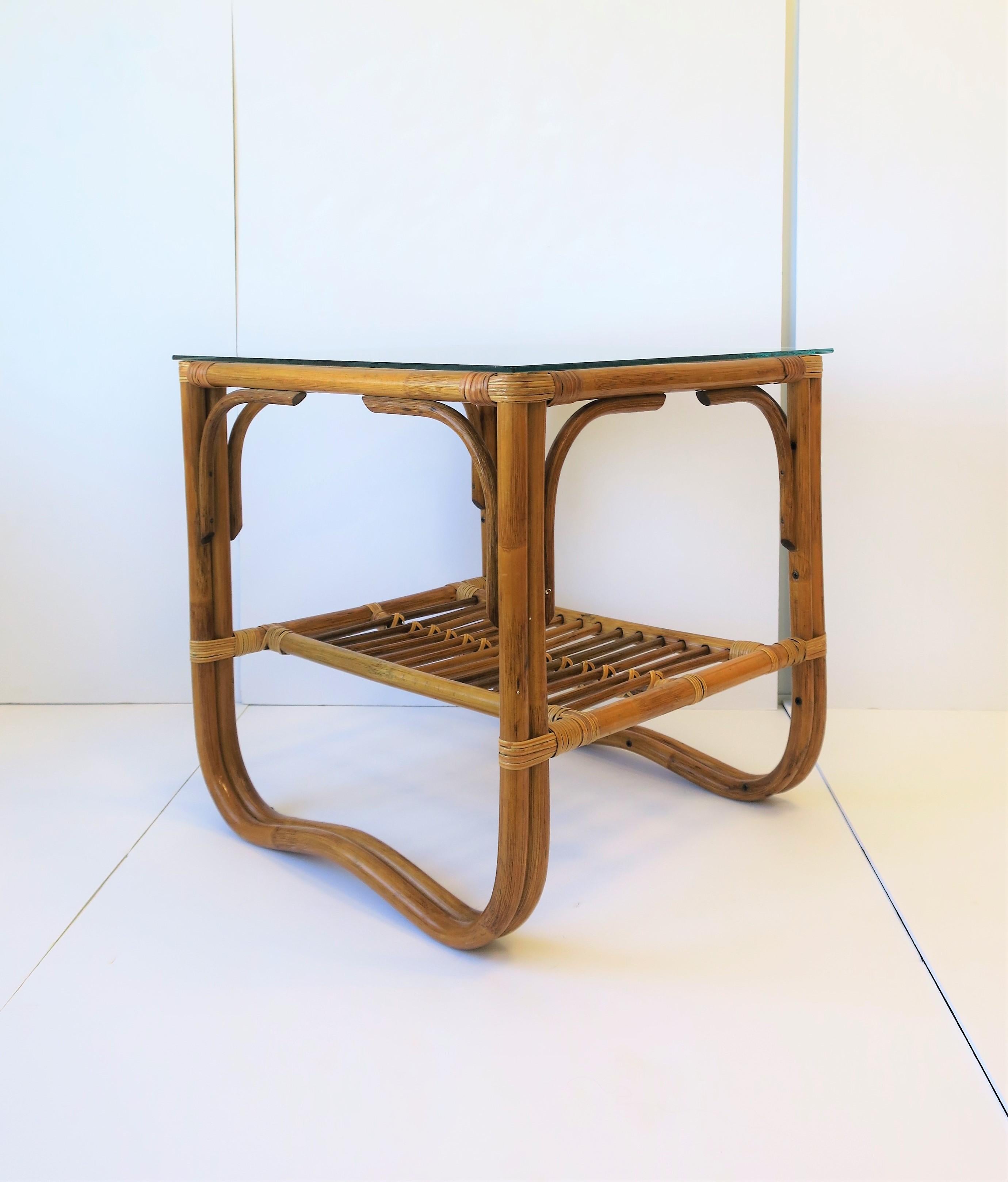 Wicker Rattan and Glass Square End Table 9