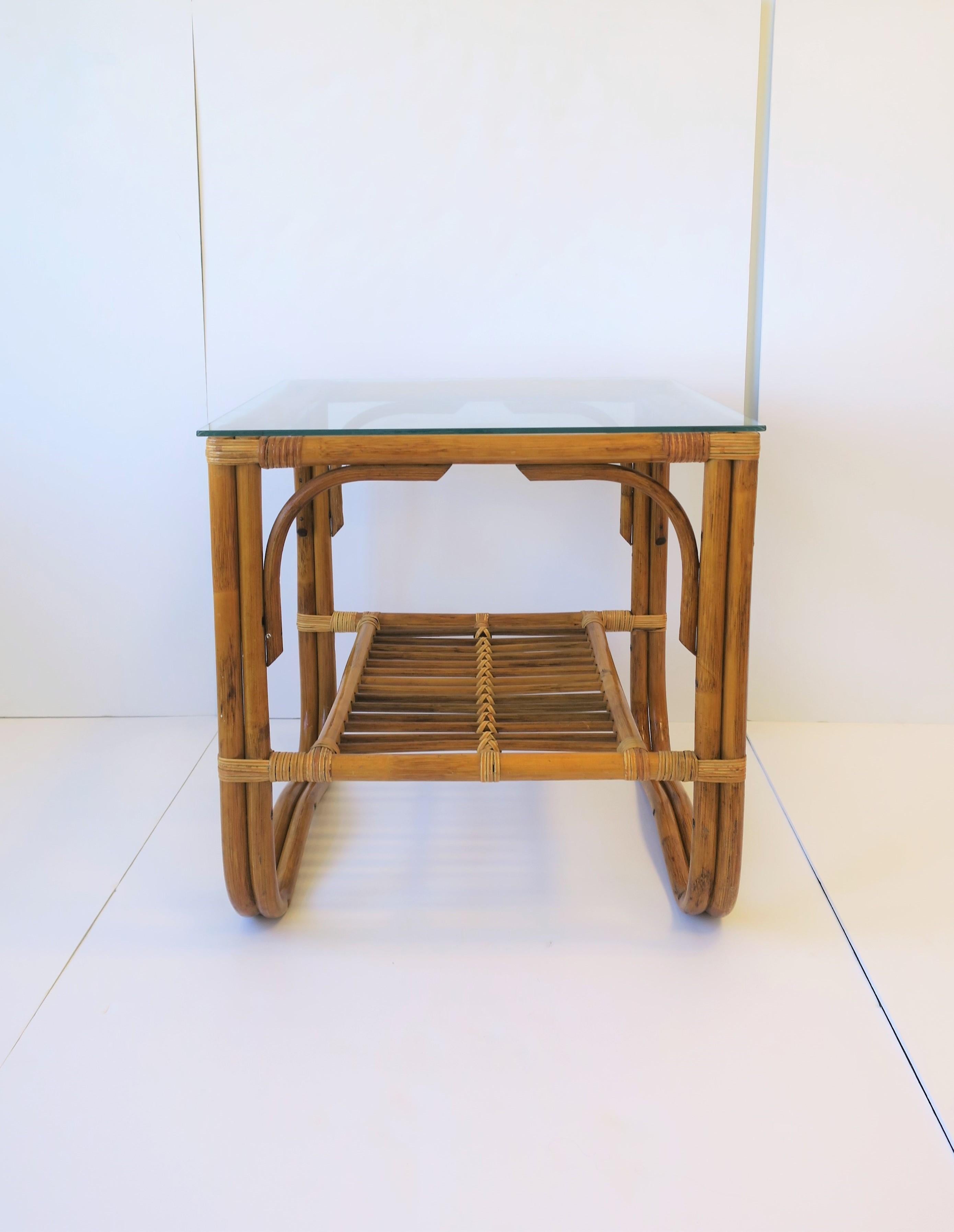 Wicker Rattan and Glass Square End Table 10