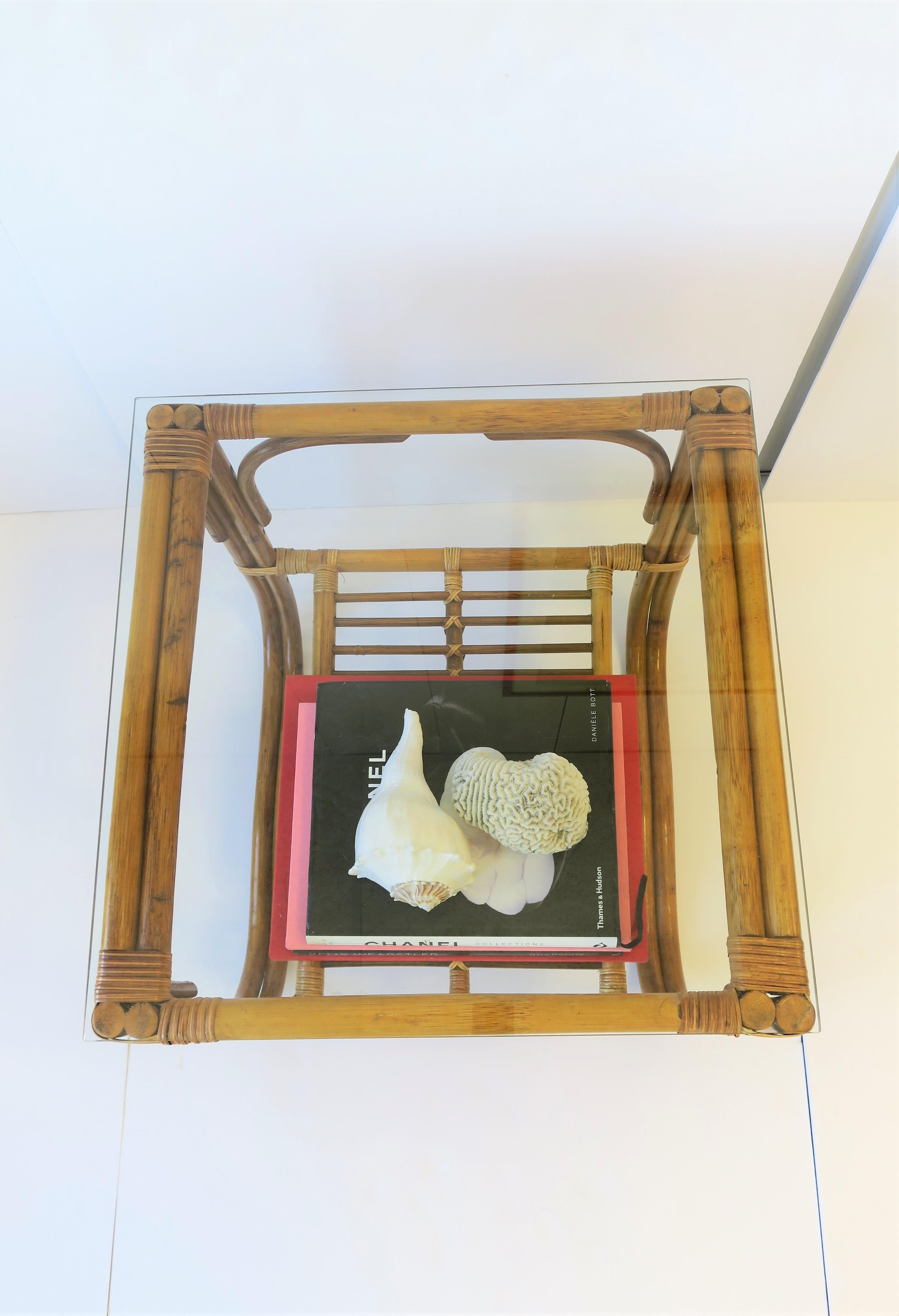 Wicker Rattan and Glass Square End Table 12