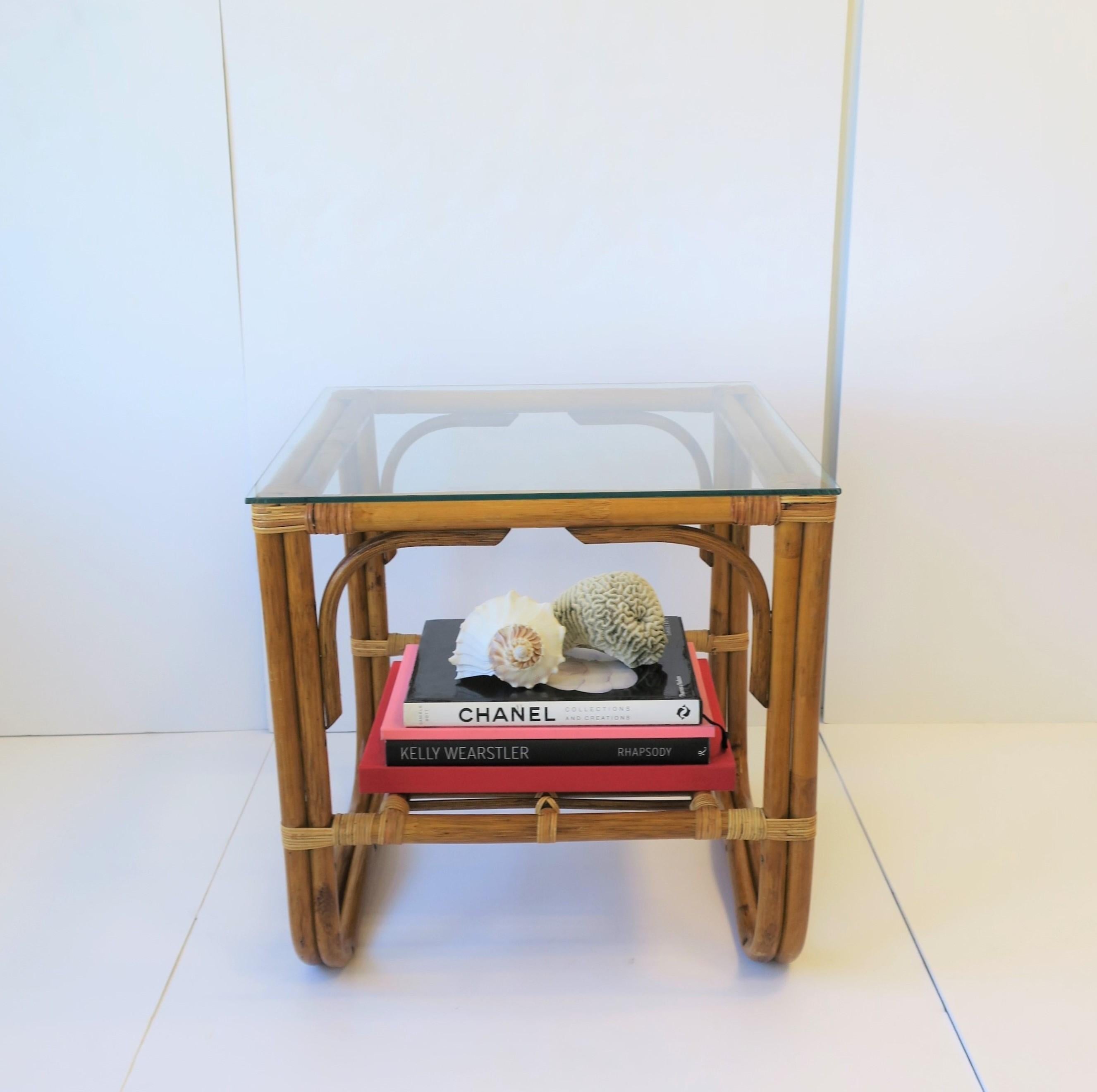 Wicker Rattan and Glass Square End Table 2