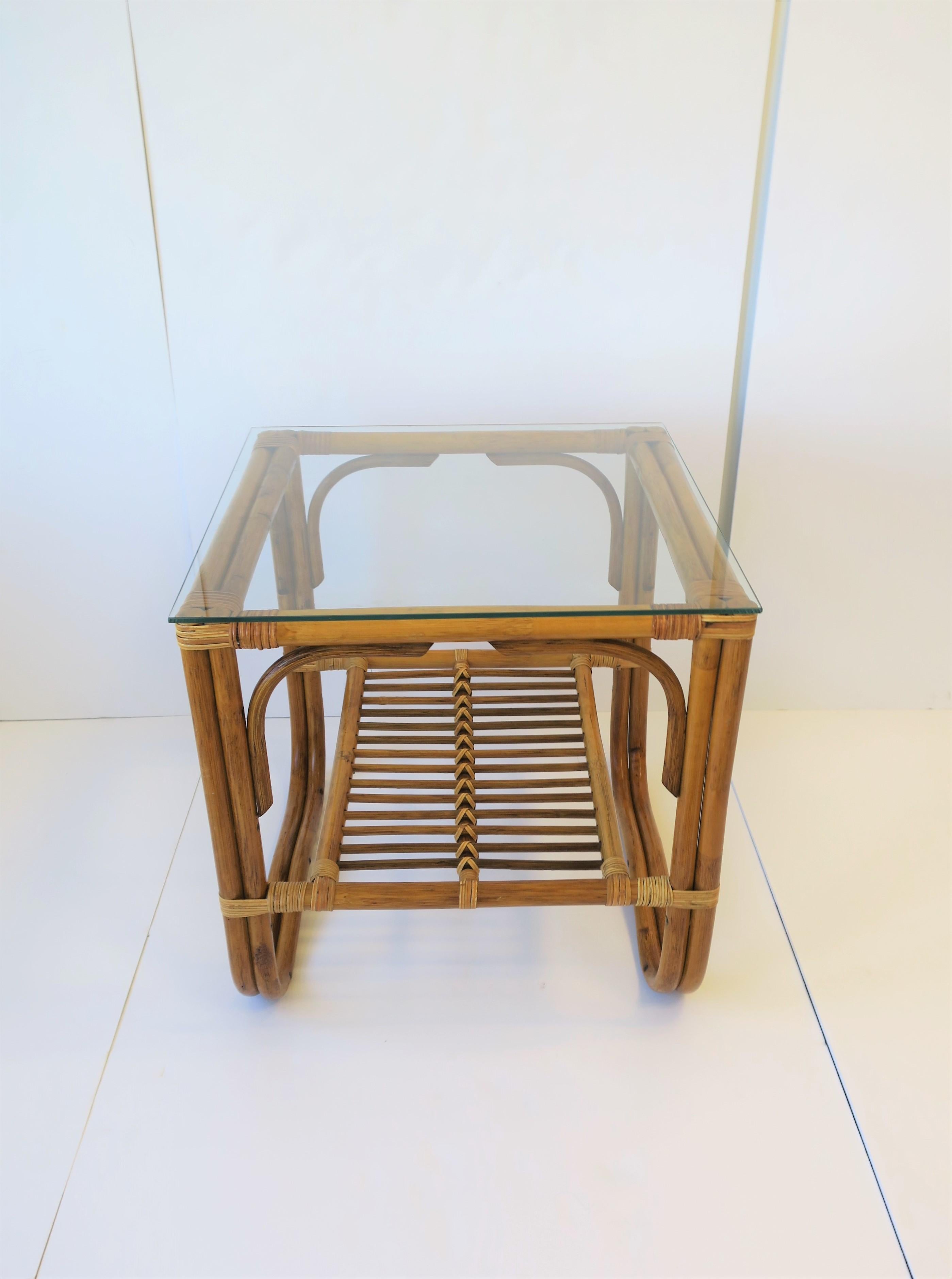 Wicker Rattan and Glass Square End Table 3