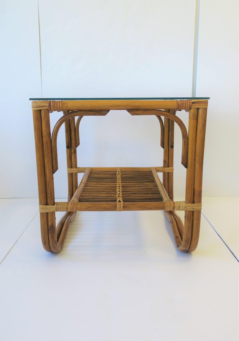 Wicker Rattan and Glass Square End Table For Sale at 1stDibs