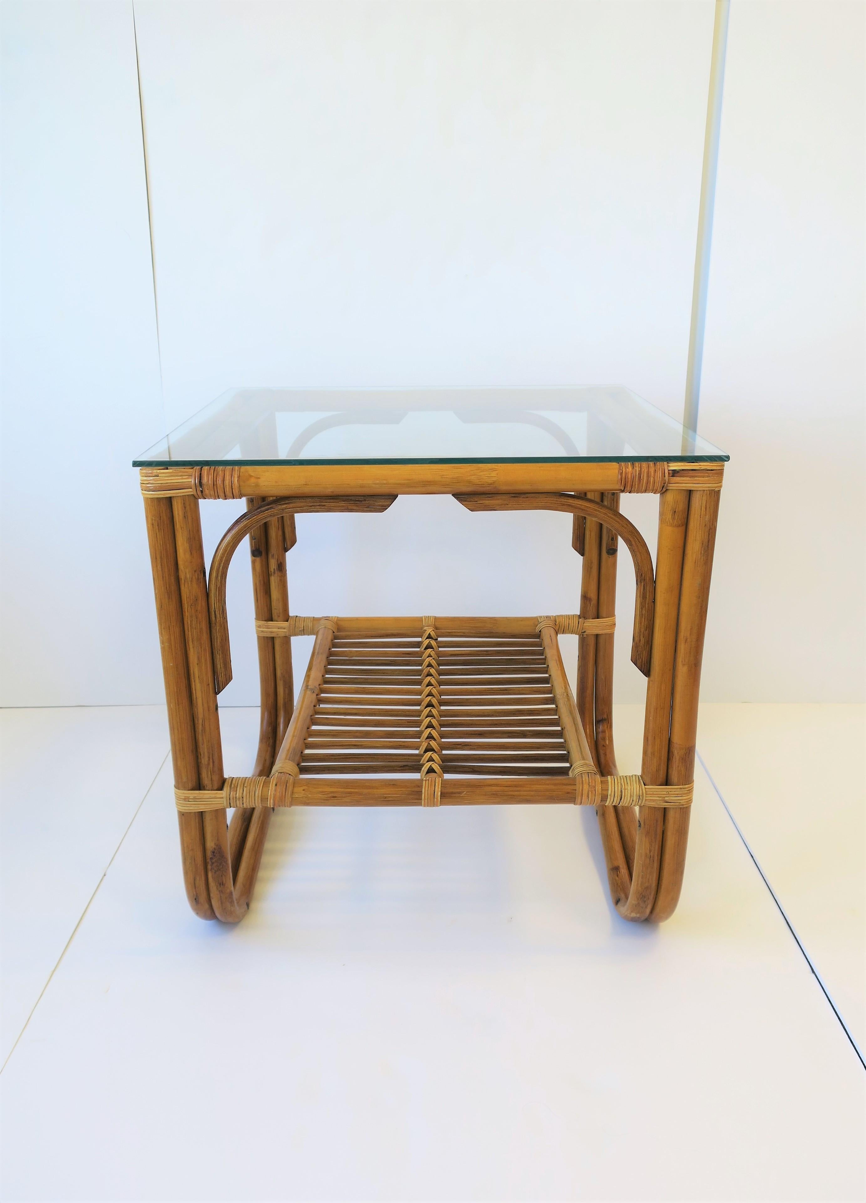 Wicker Rattan and Glass Square End Table 5
