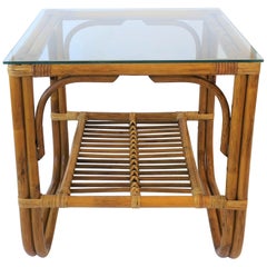 Wicker Rattan and Glass Square End Table