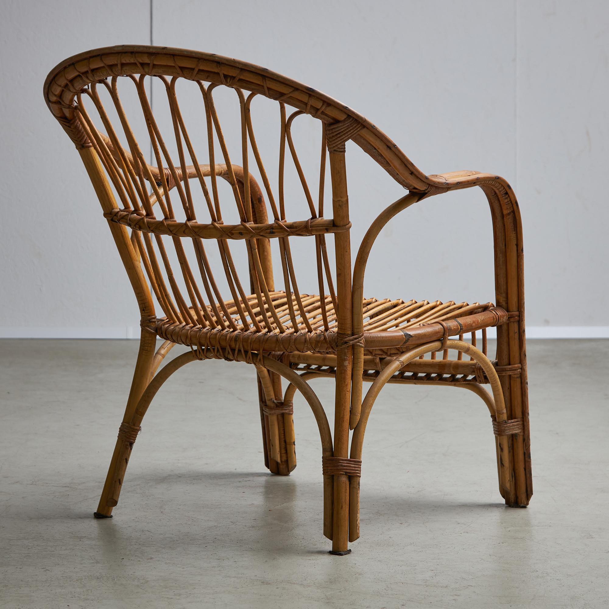Mid-Century Modern Wicker Rattan Armchair