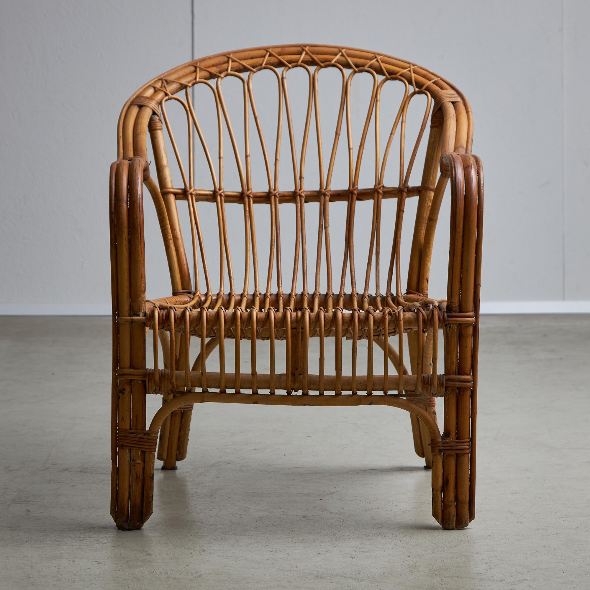Italian Wicker Rattan Armchair