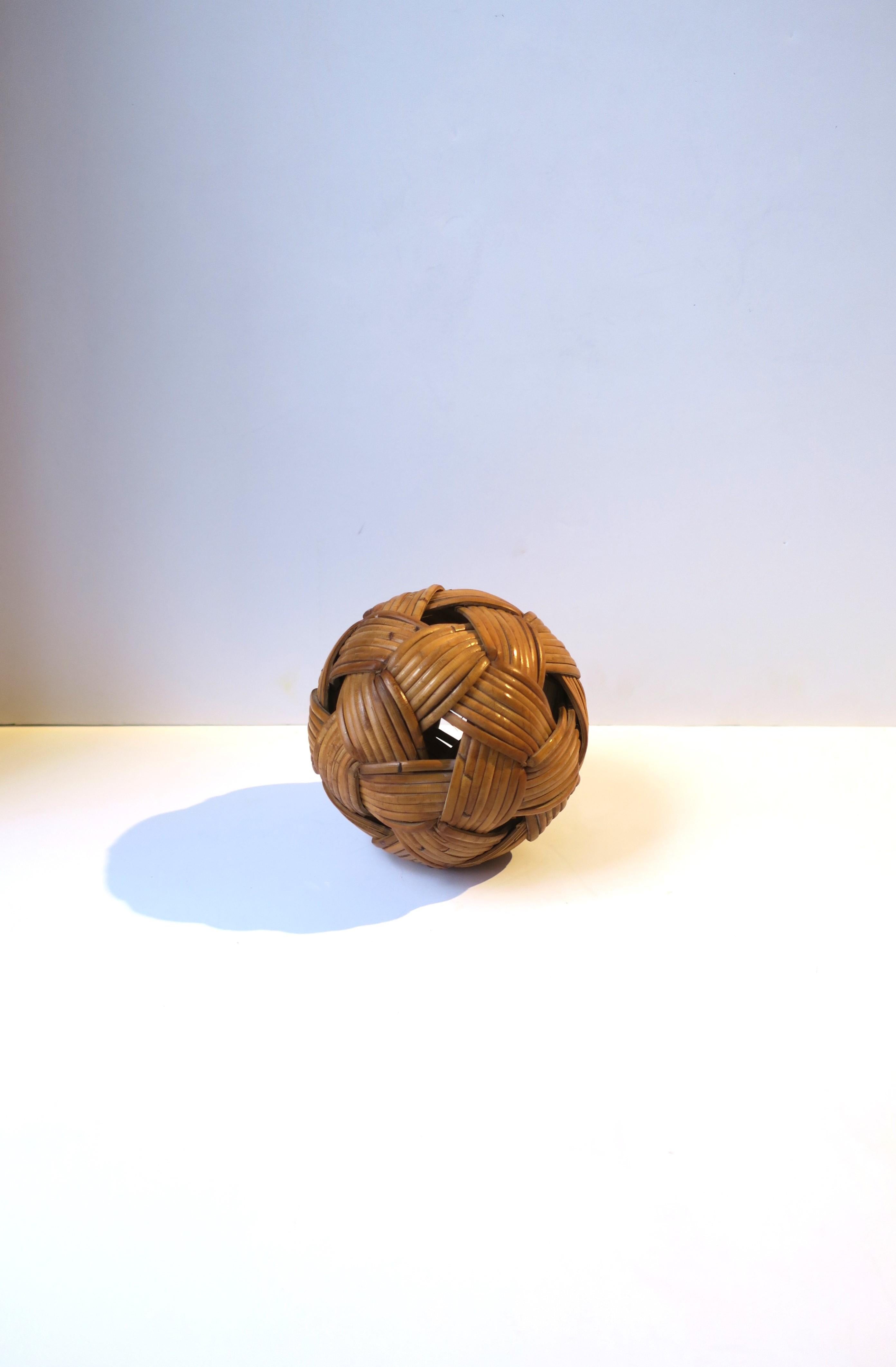 Chinoiserie Wicker Rattan Ball Sphere Decorative Object For Sale