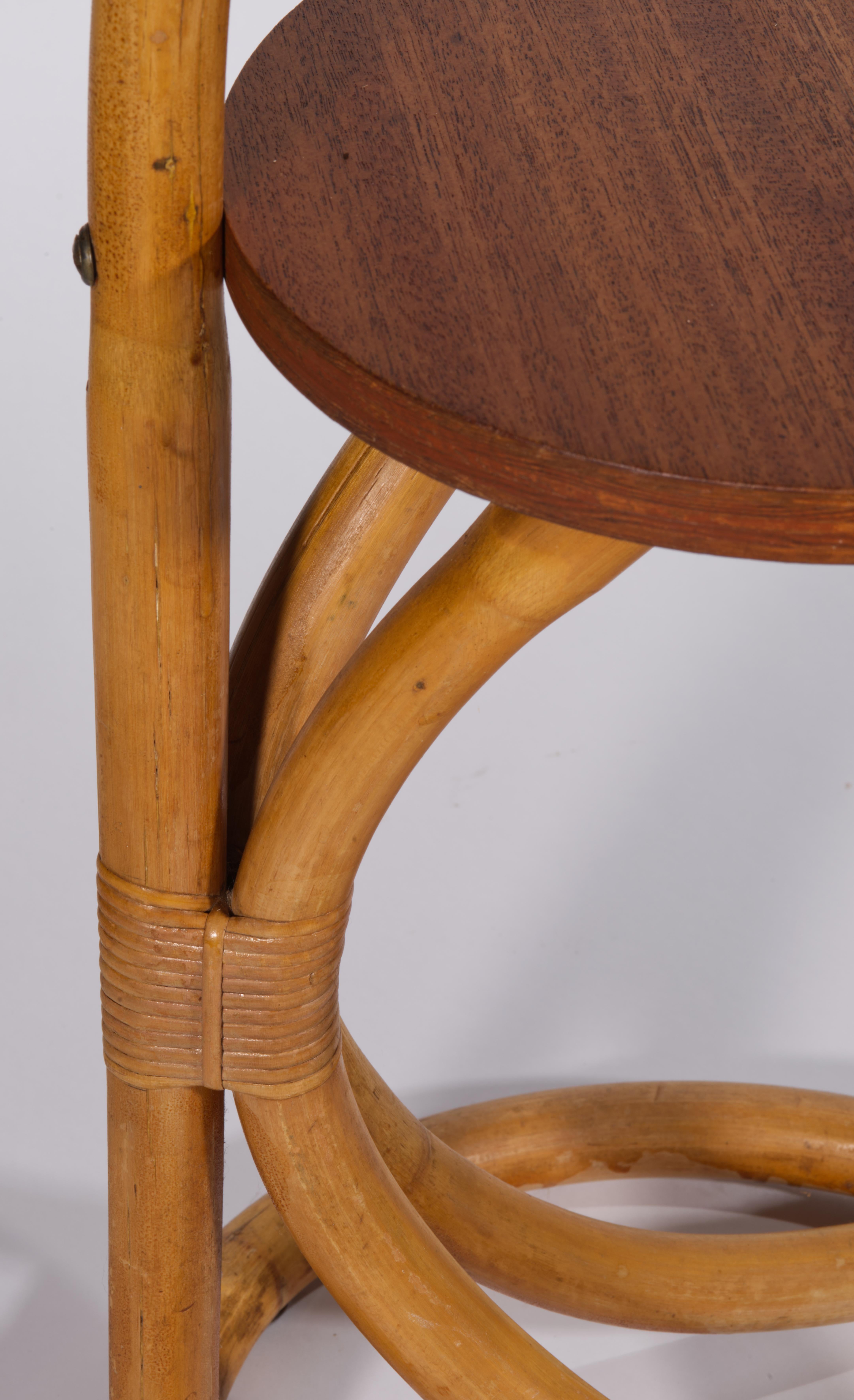 Wicker Rattan Bamboo Drinks Side Table, Italy, 1950s For Sale 3