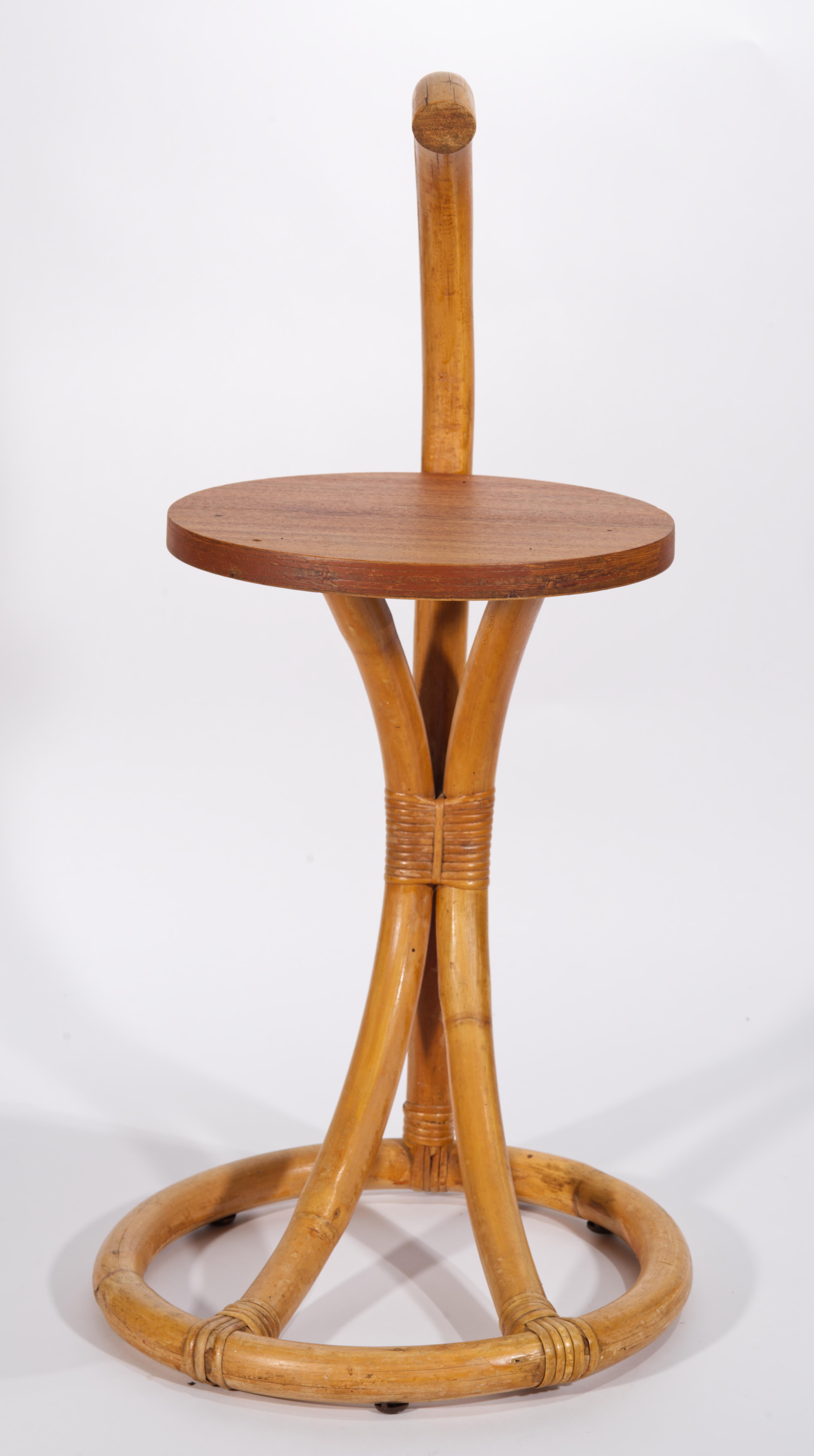 Mid-Century Modern Wicker Rattan Bamboo Drinks Side Table, Italy, 1950s For Sale