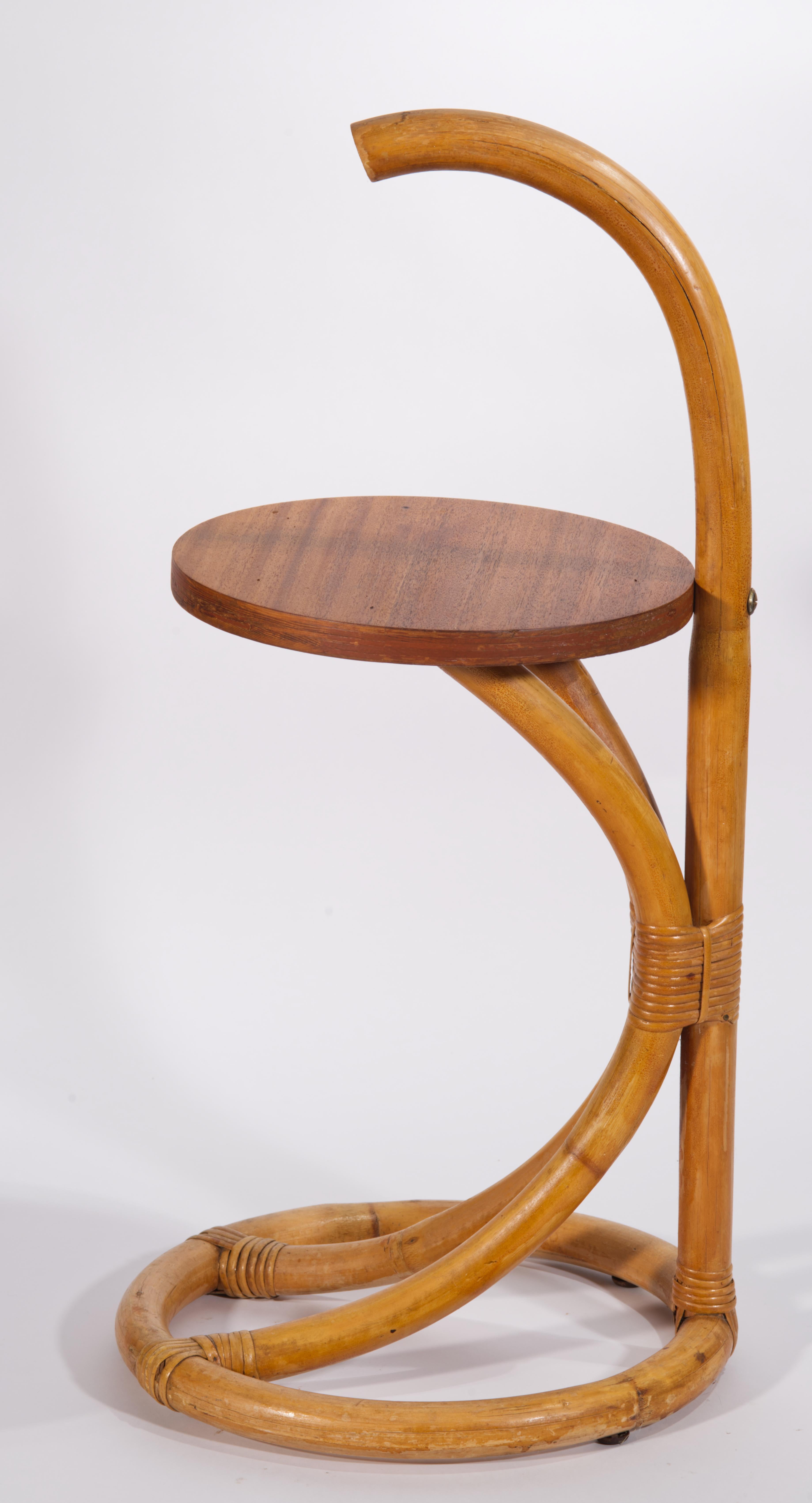 Italian Wicker Rattan Bamboo Drinks Side Table, Italy, 1950s For Sale