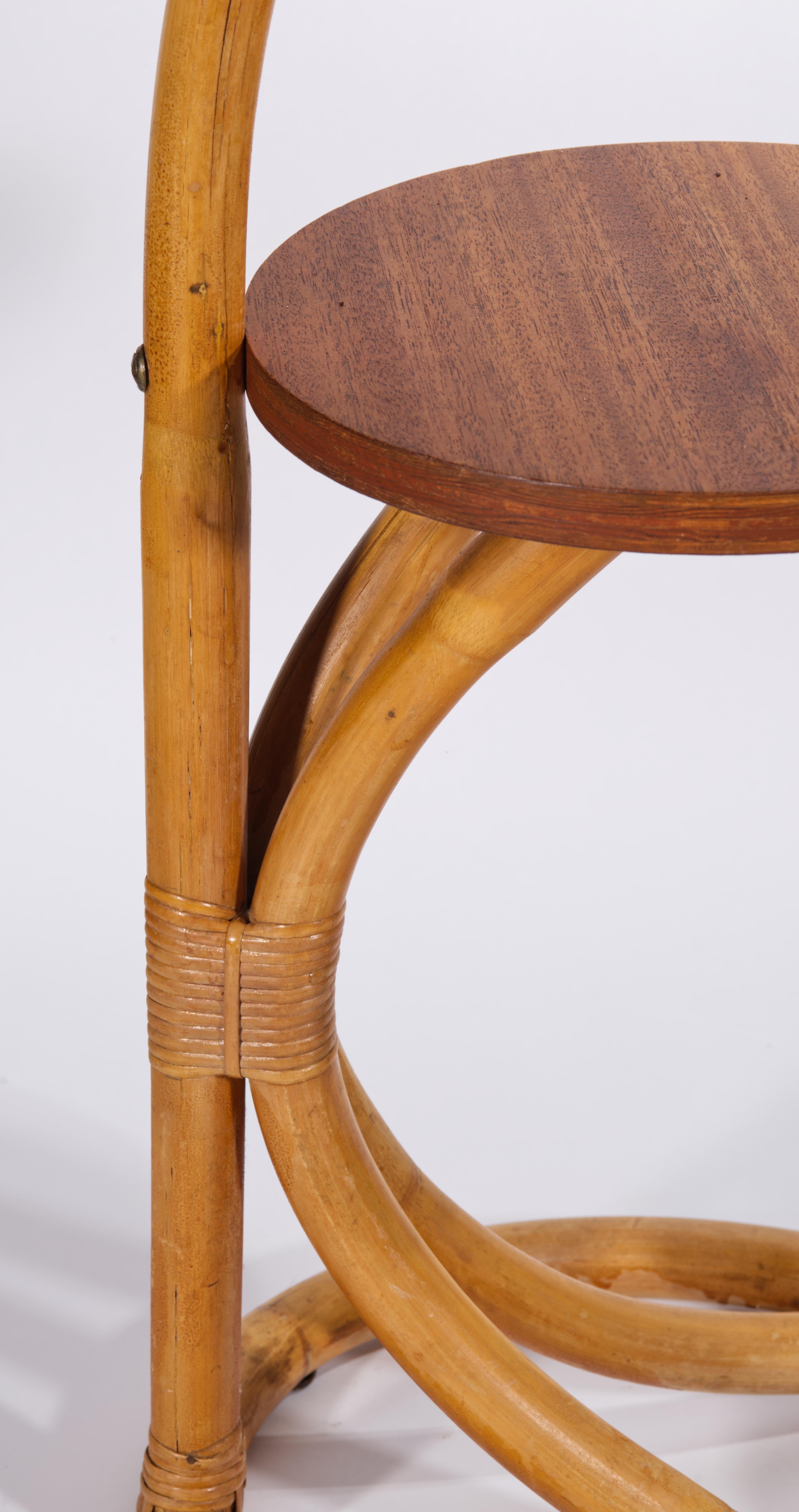 Hand-Woven Wicker Rattan Bamboo Drinks Side Table, Italy, 1950s For Sale