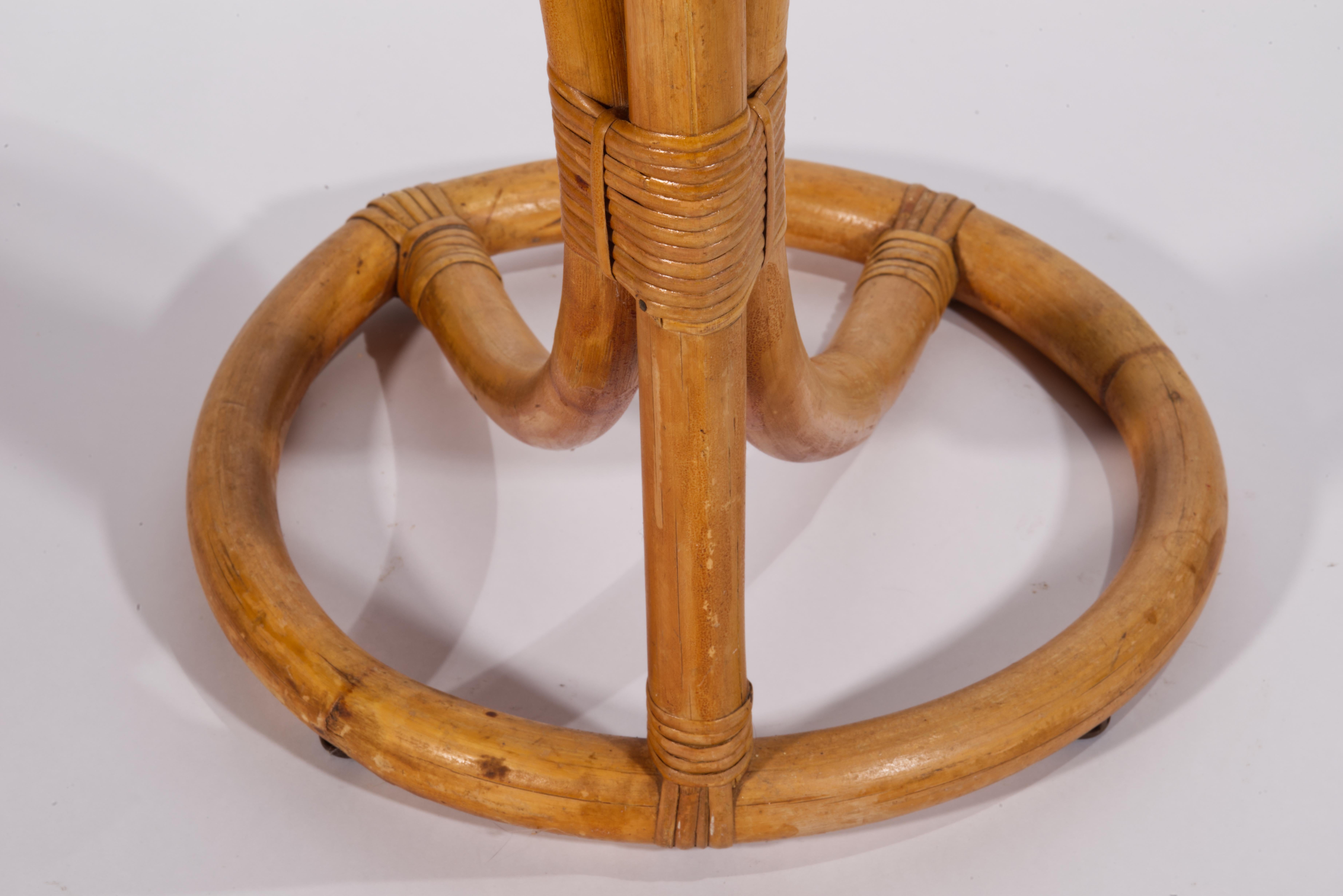 20th Century Wicker Rattan Bamboo Drinks Side Table, Italy, 1950s For Sale