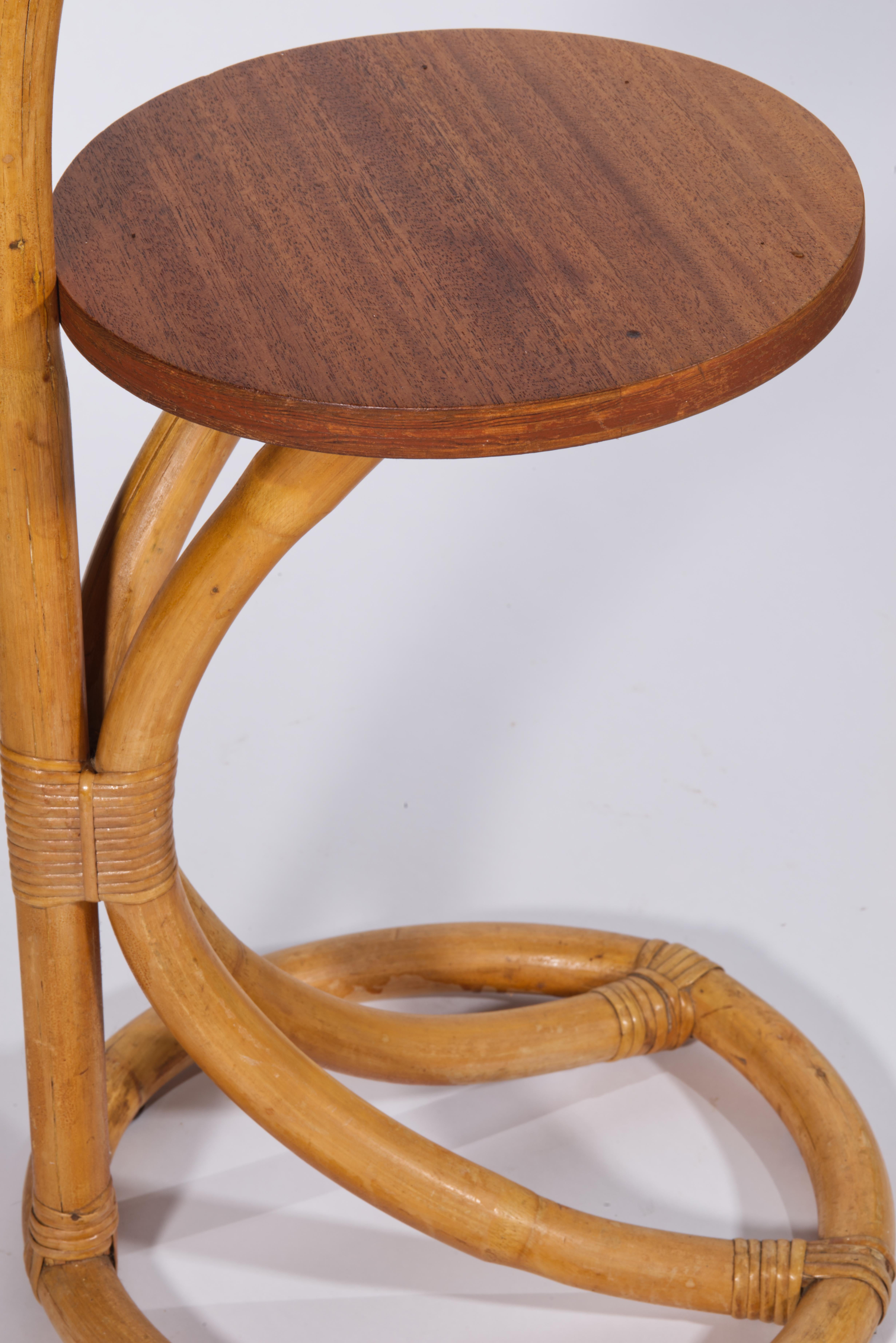 Wicker Rattan Bamboo Drinks Side Table, Italy, 1950s For Sale 1