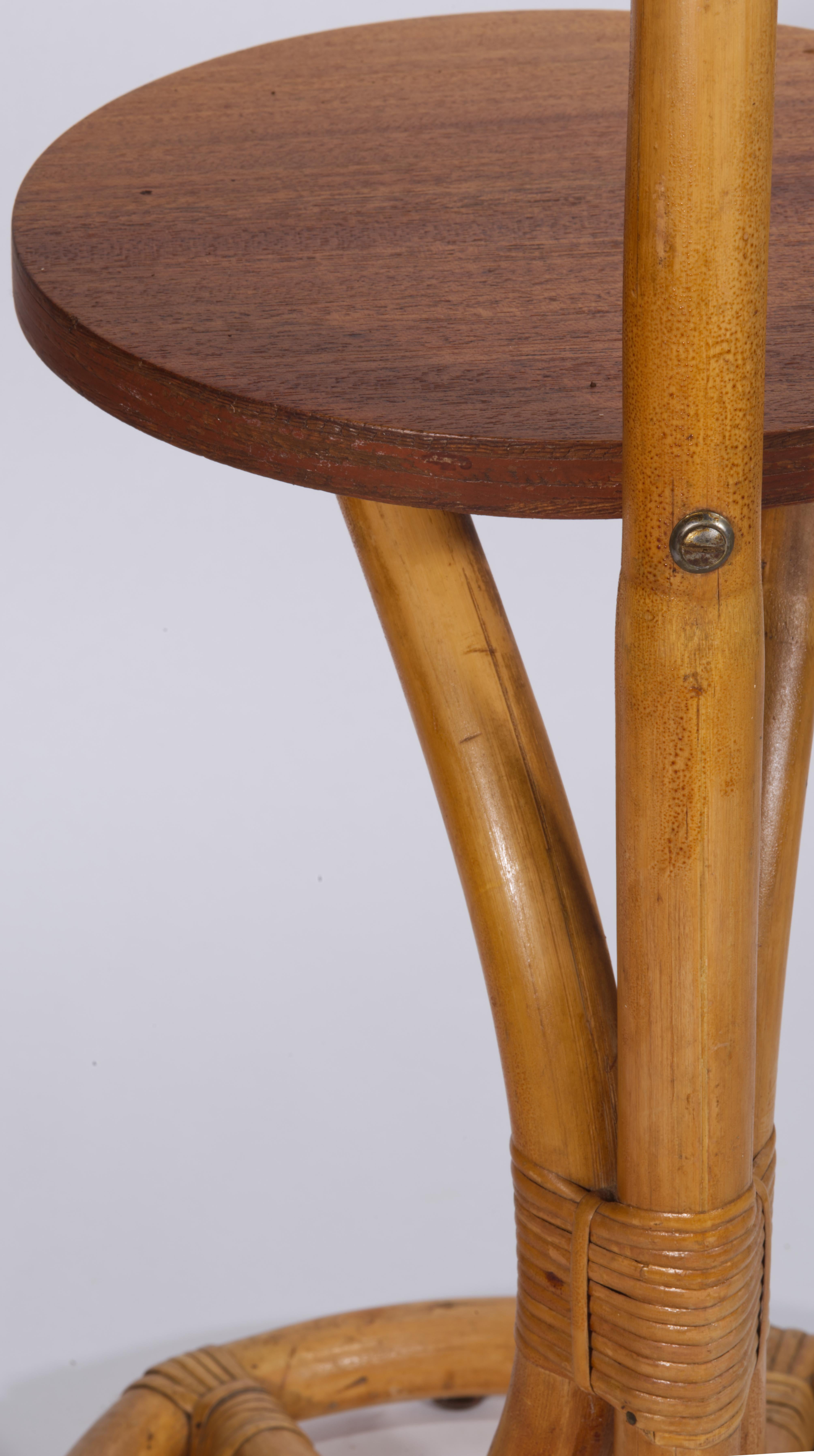 Wicker Rattan Bamboo Drinks Side Table, Italy, 1950s For Sale 2