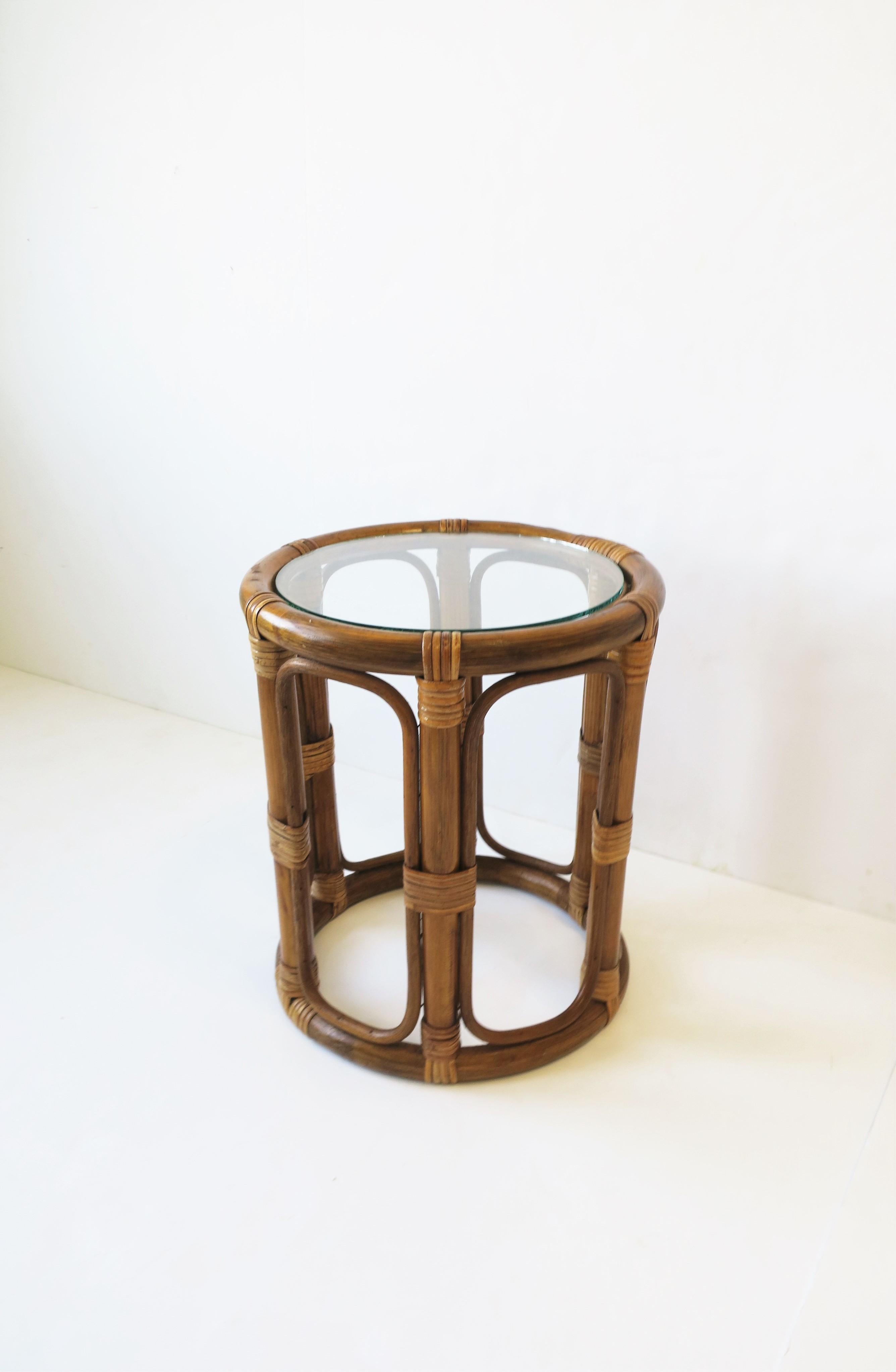 Wicker Rattan Bentwood Side or Drinks Table with Glass Top 3