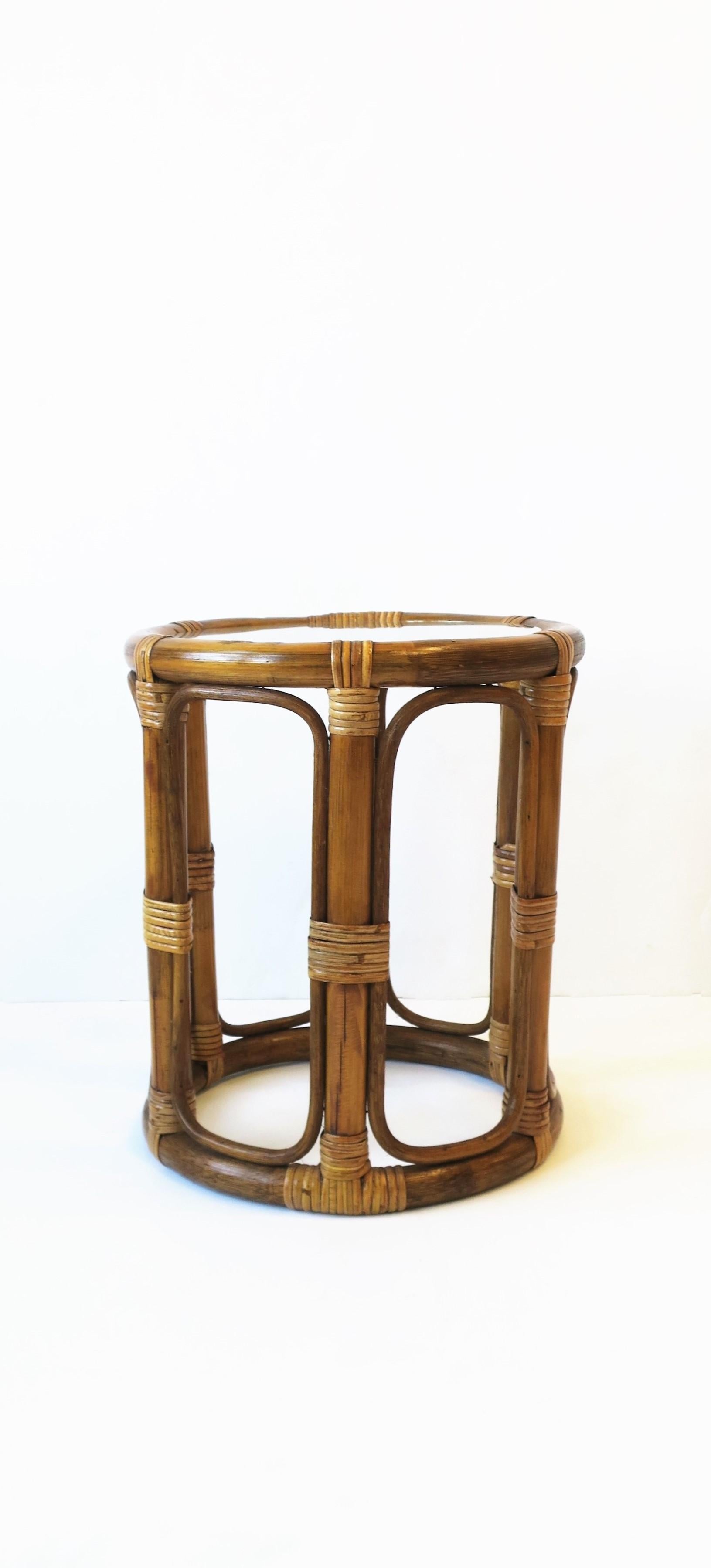 American Wicker Rattan Bentwood Side or Drinks Table with Glass Top