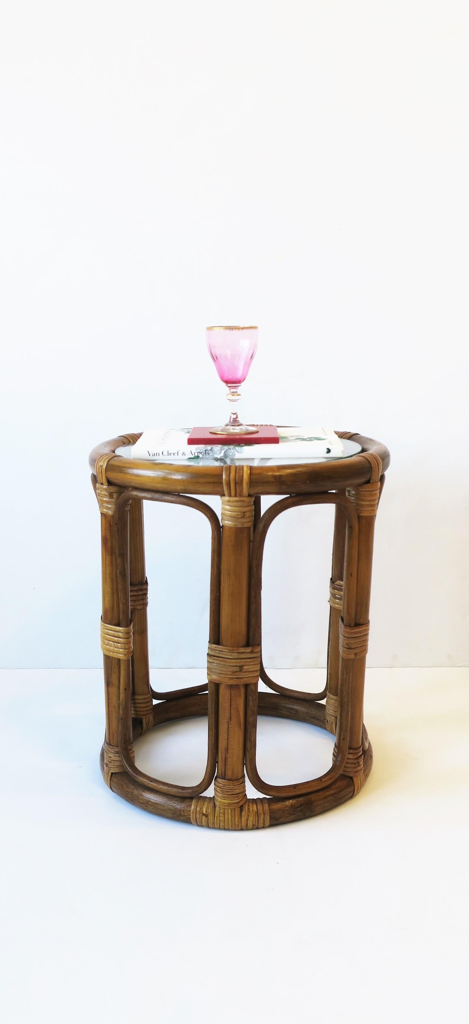 Wicker Rattan Bentwood Side or Drinks Table with Glass Top 1