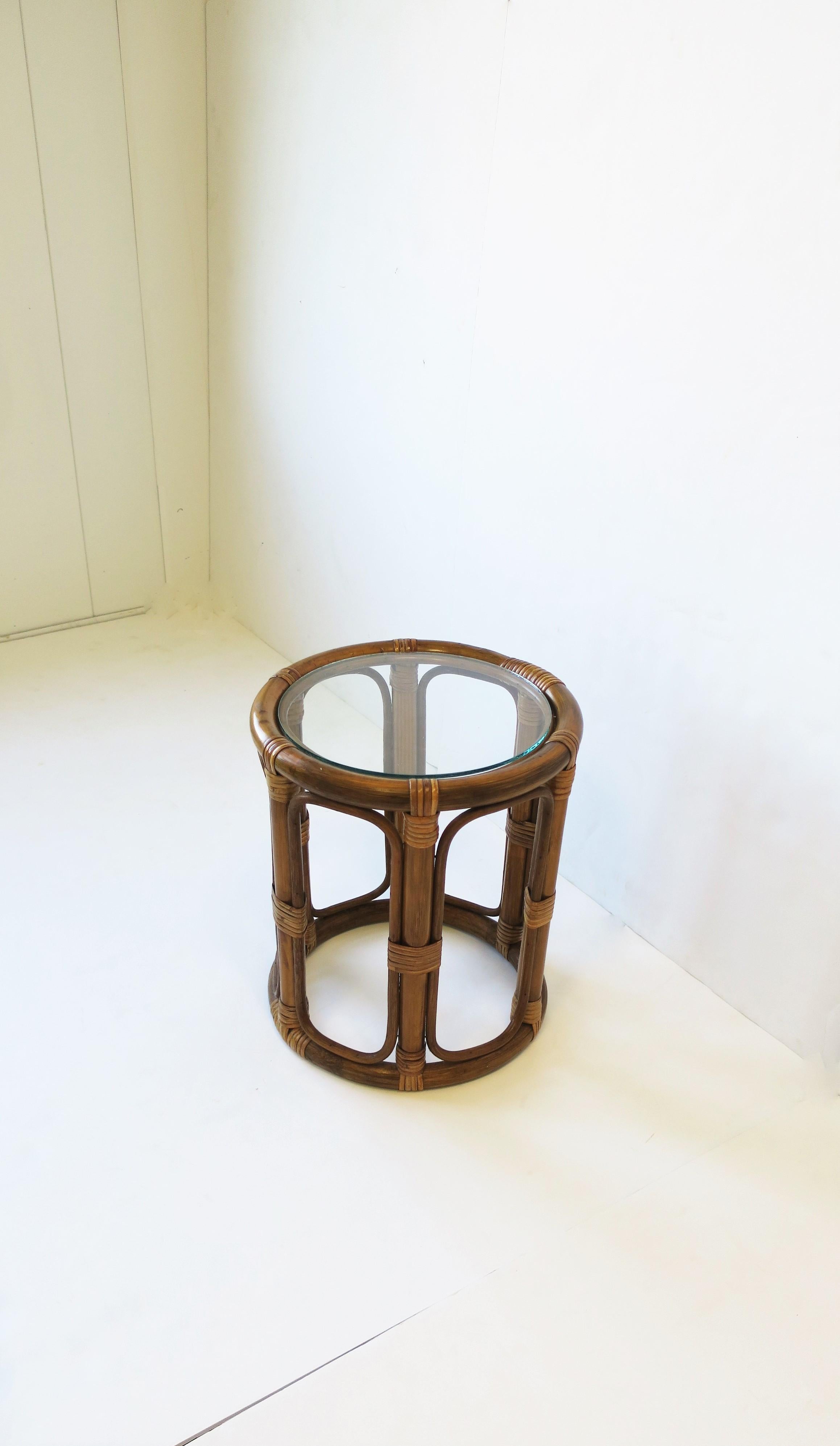 Wicker Rattan Bentwood Side or Drinks Table with Glass Top 2