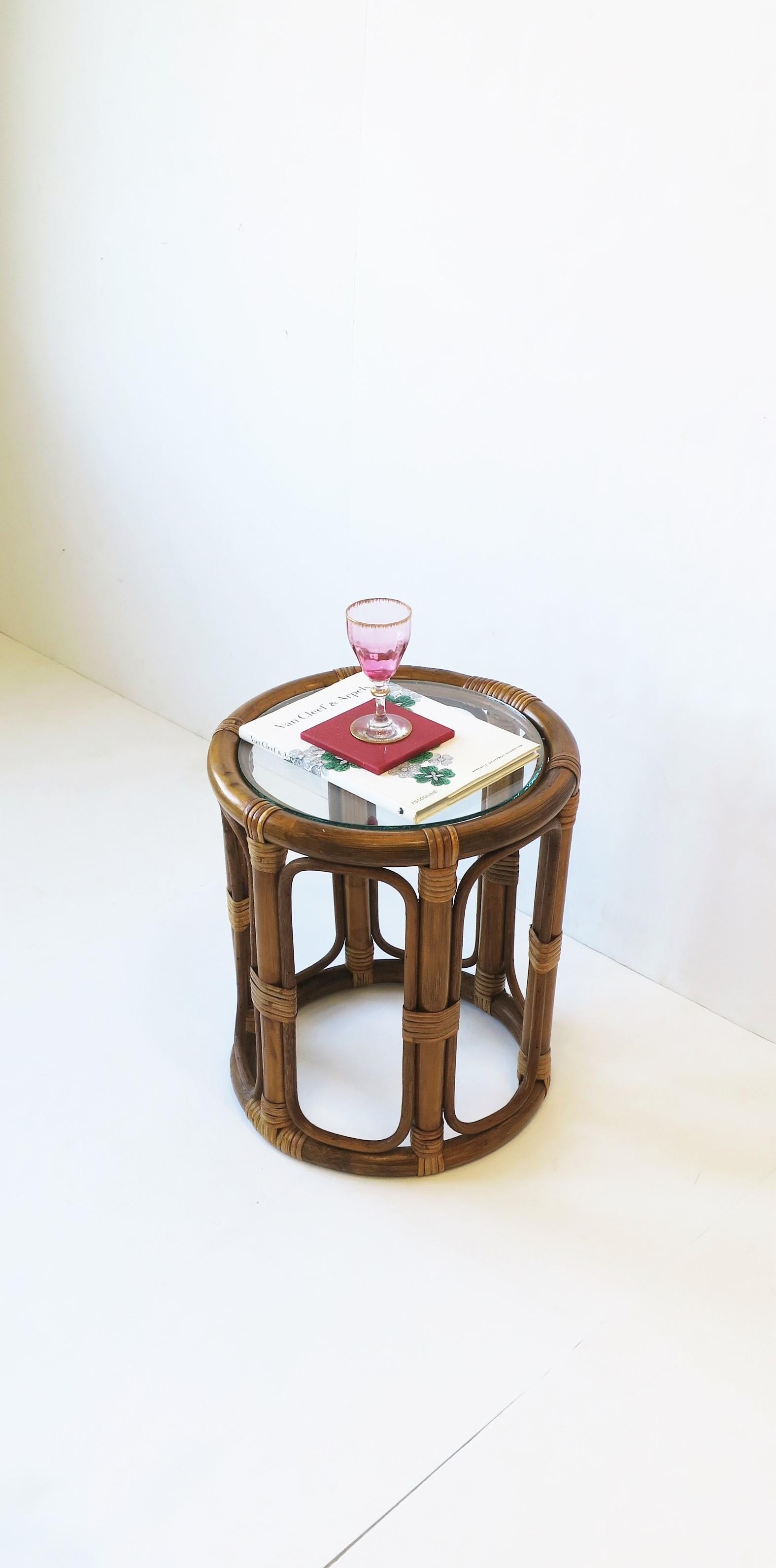 Wicker Rattan Bentwood Side or Drinks Table with Glass Top 4
