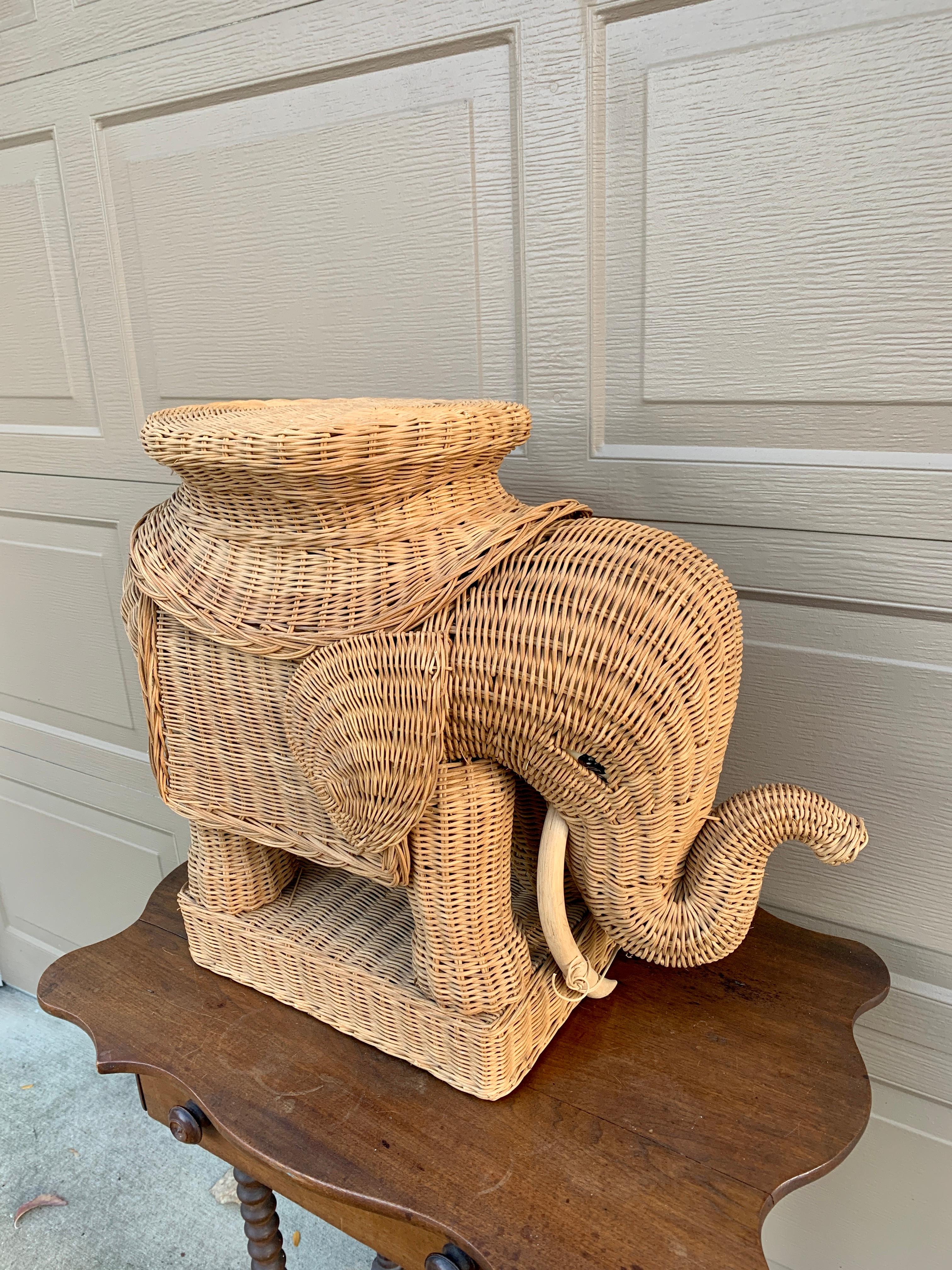 Wicker Rattan Elephant Garden Stool or Side Table, 1970s 1