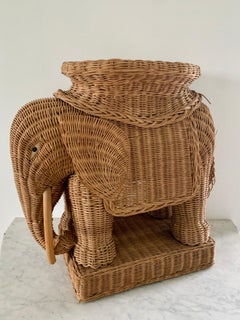 Wicker Rattan Elephant Garden Stool or Side Table, 1970s