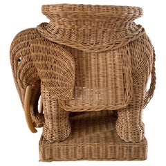 Wicker Rattan Elephant Garden Stool or Side Table, 1970s