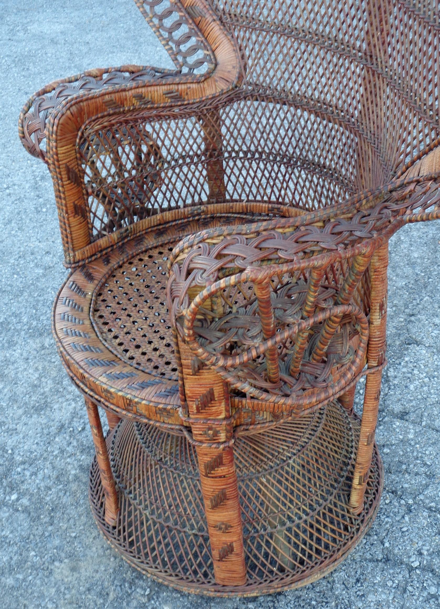 Stained Wicker Rattan Emmanuelle Peacock Chair For Sale