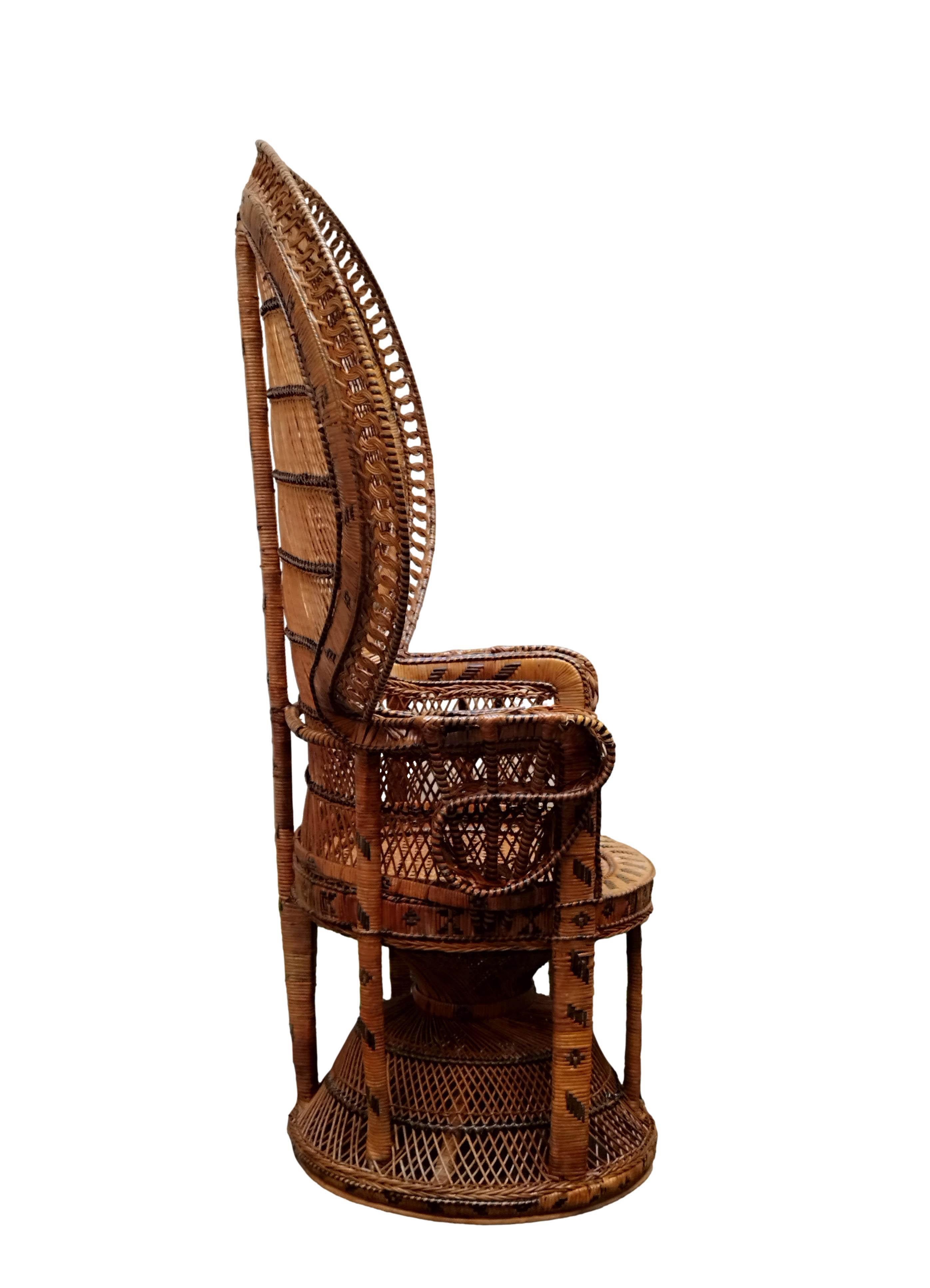 Mid-Century Modern Wicker Rattan Emmanuelle Peacock Chair, France 1960s