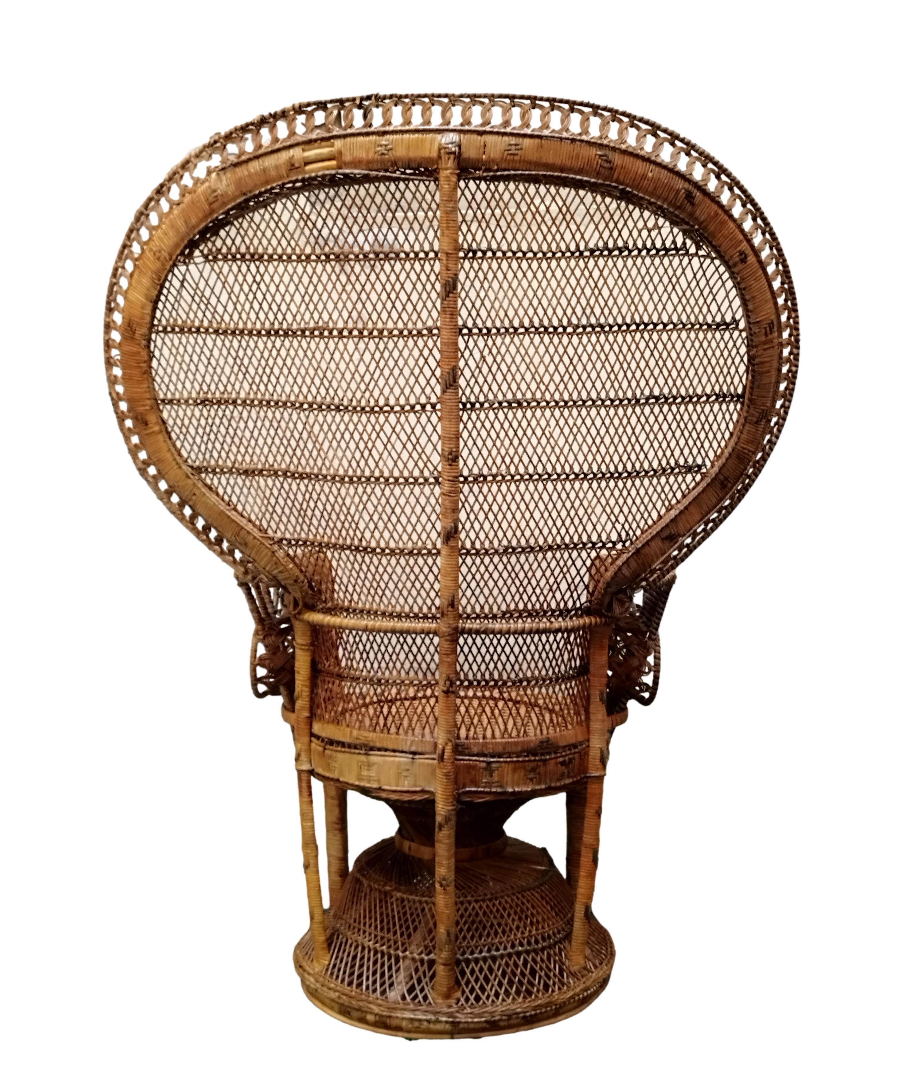 French Wicker Rattan Emmanuelle Peacock Chair, France 1960s