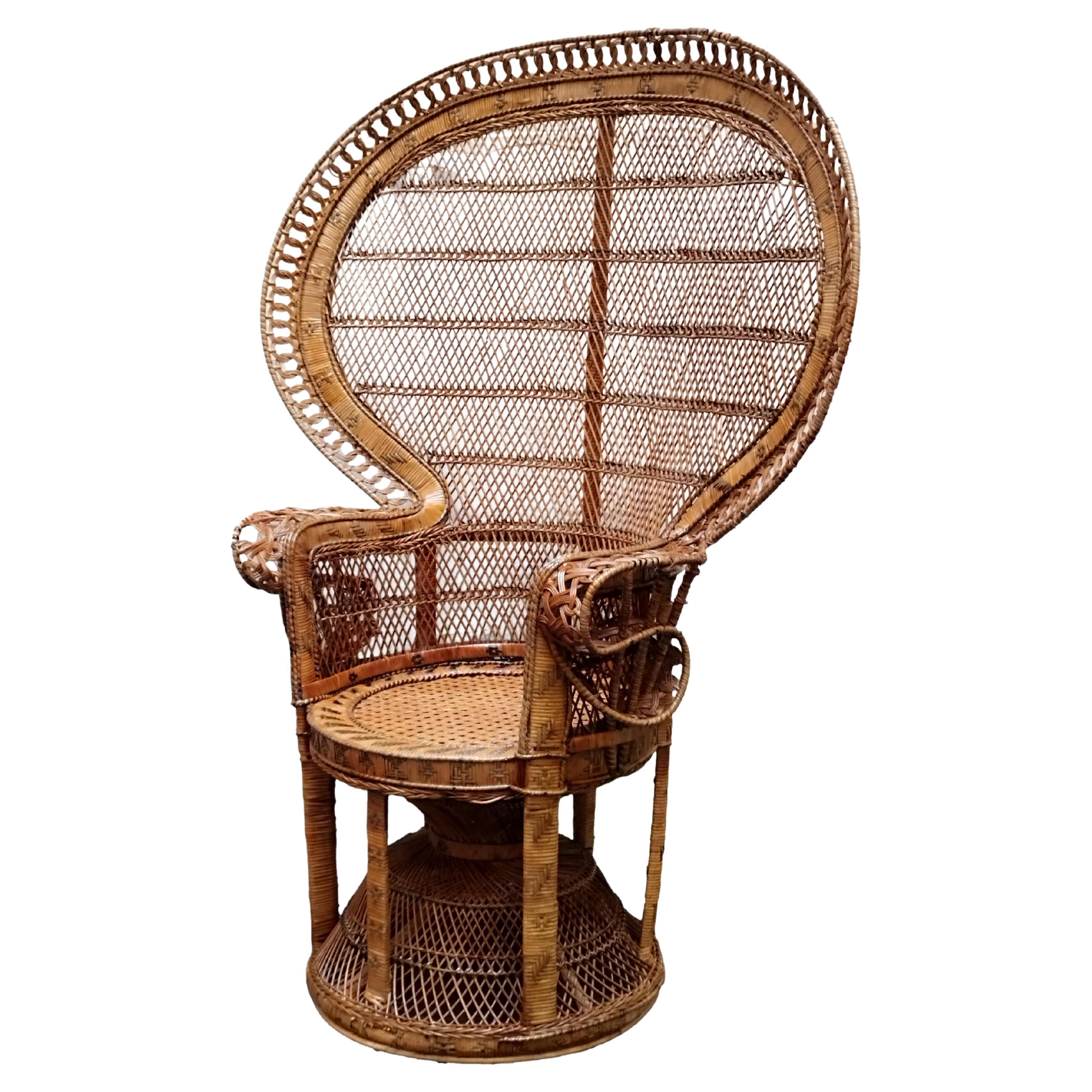 Wicker Rattan Emmanuelle Peacock Chair, France 1960s