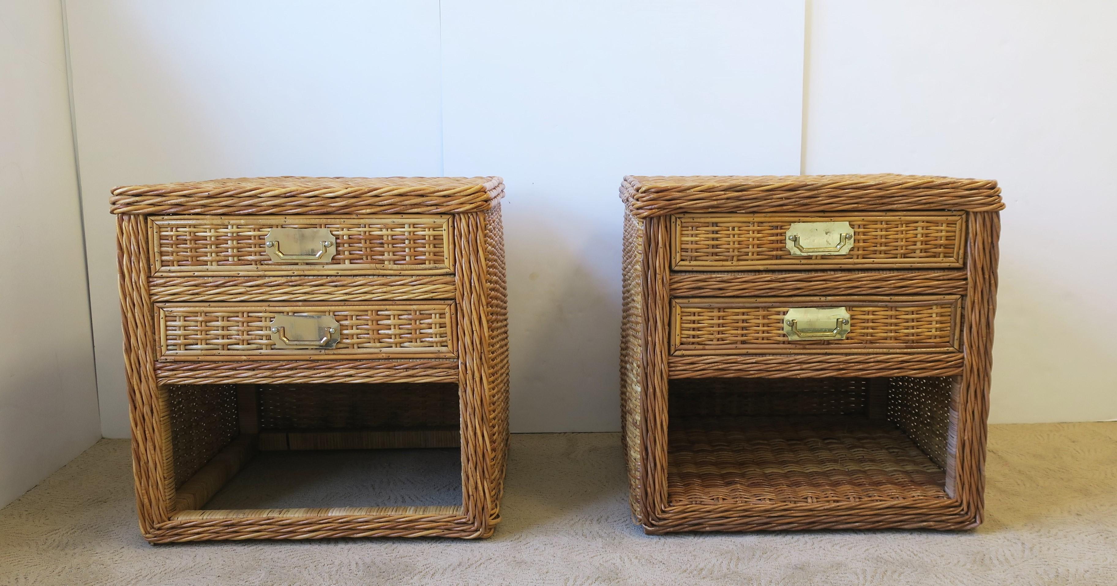 Wicker Rattan End Tables or Nightstand Tables In Good Condition In New York, NY