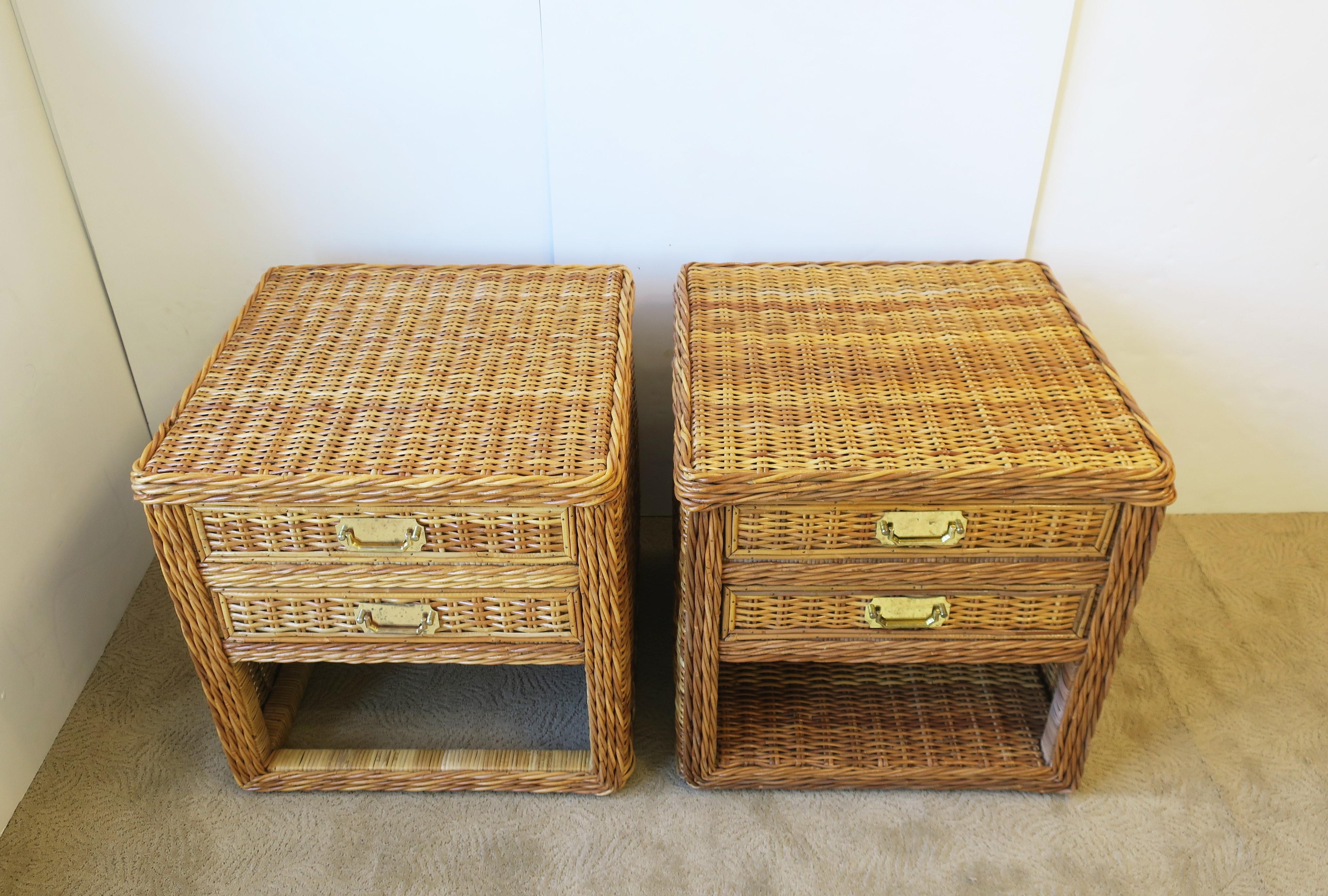 American Wicker Rattan End Tables or Nightstand Tables