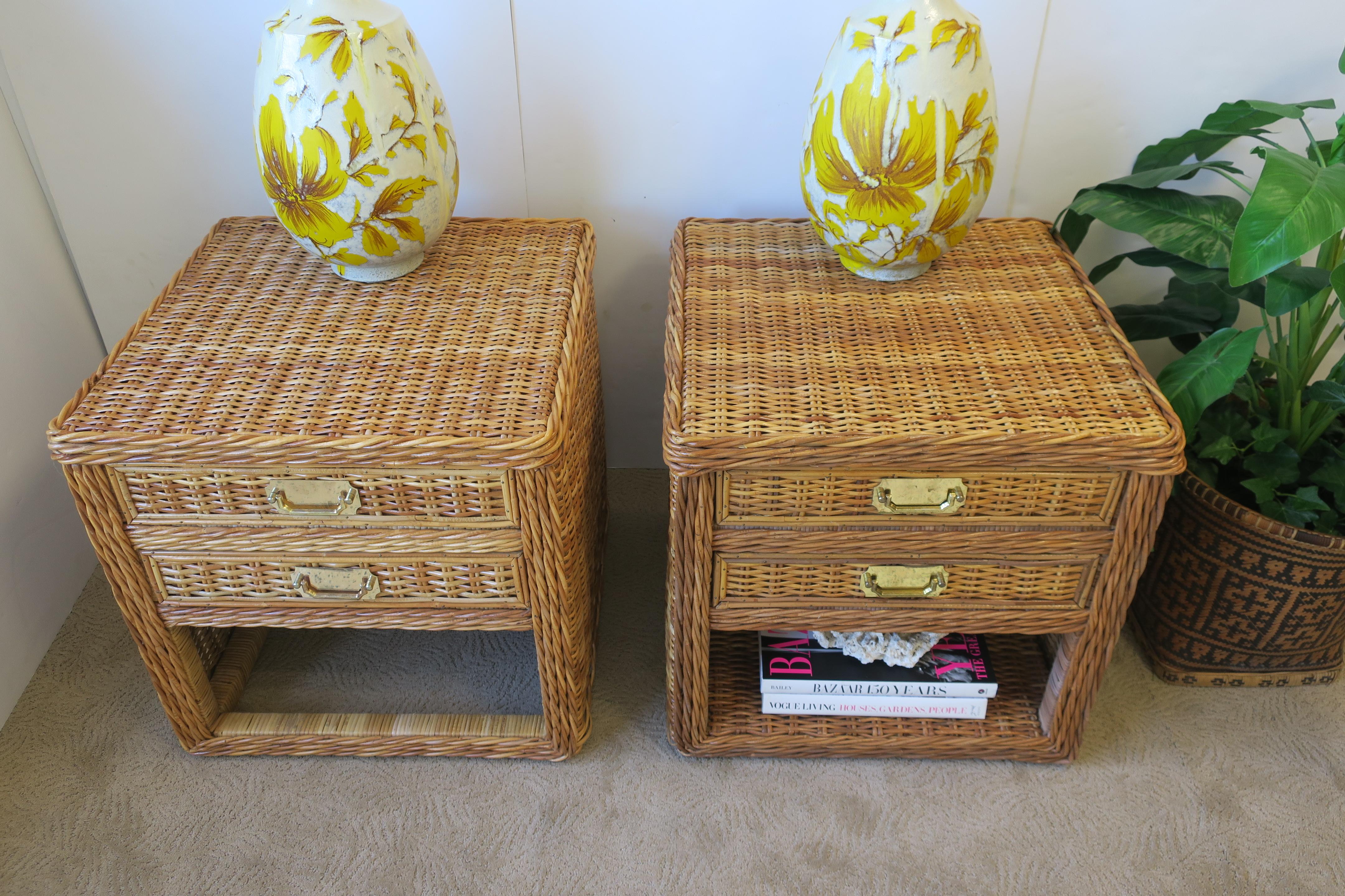 Wicker Rattan End Tables or Nightstand Tables 2