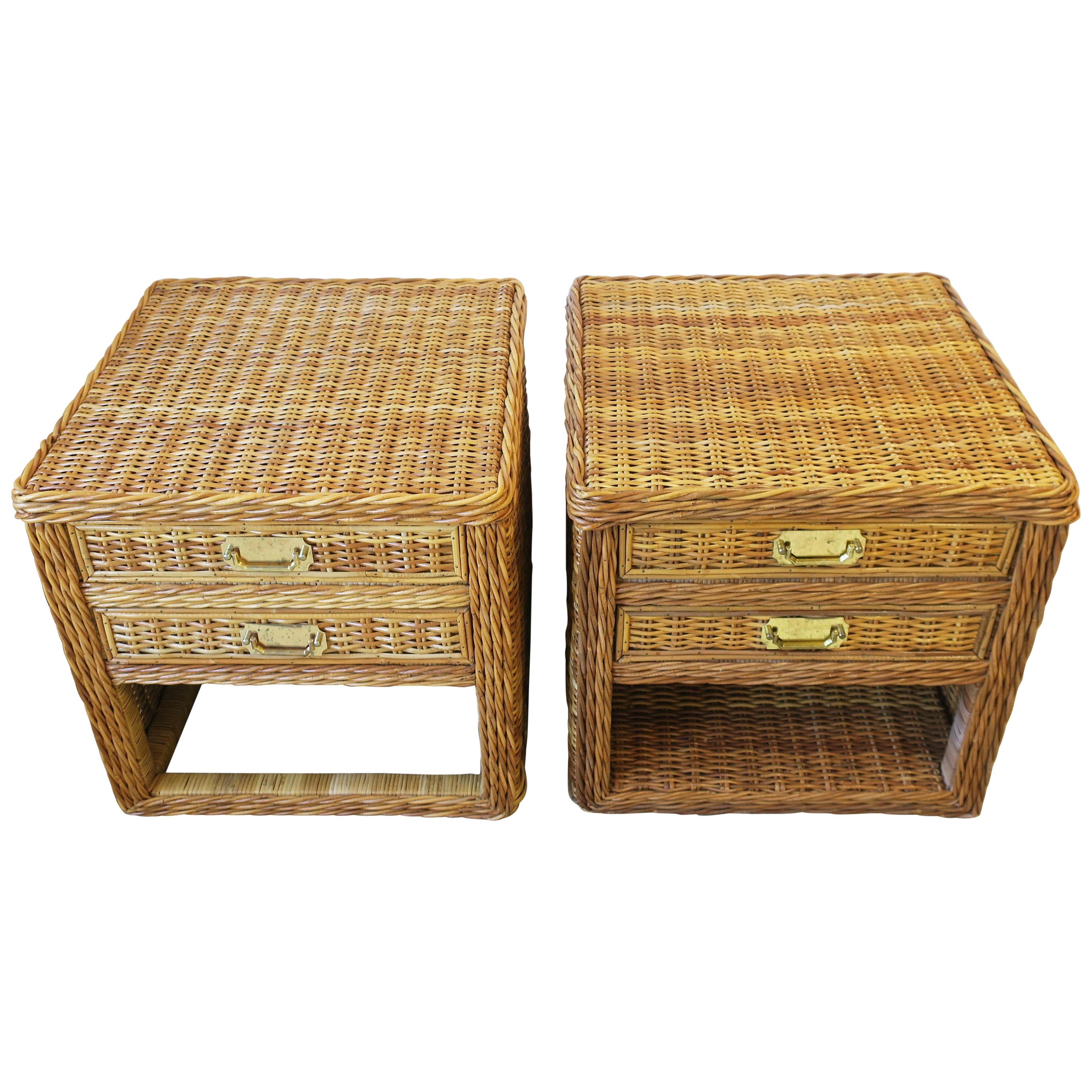 Wicker Rattan End Tables or Nightstand Tables