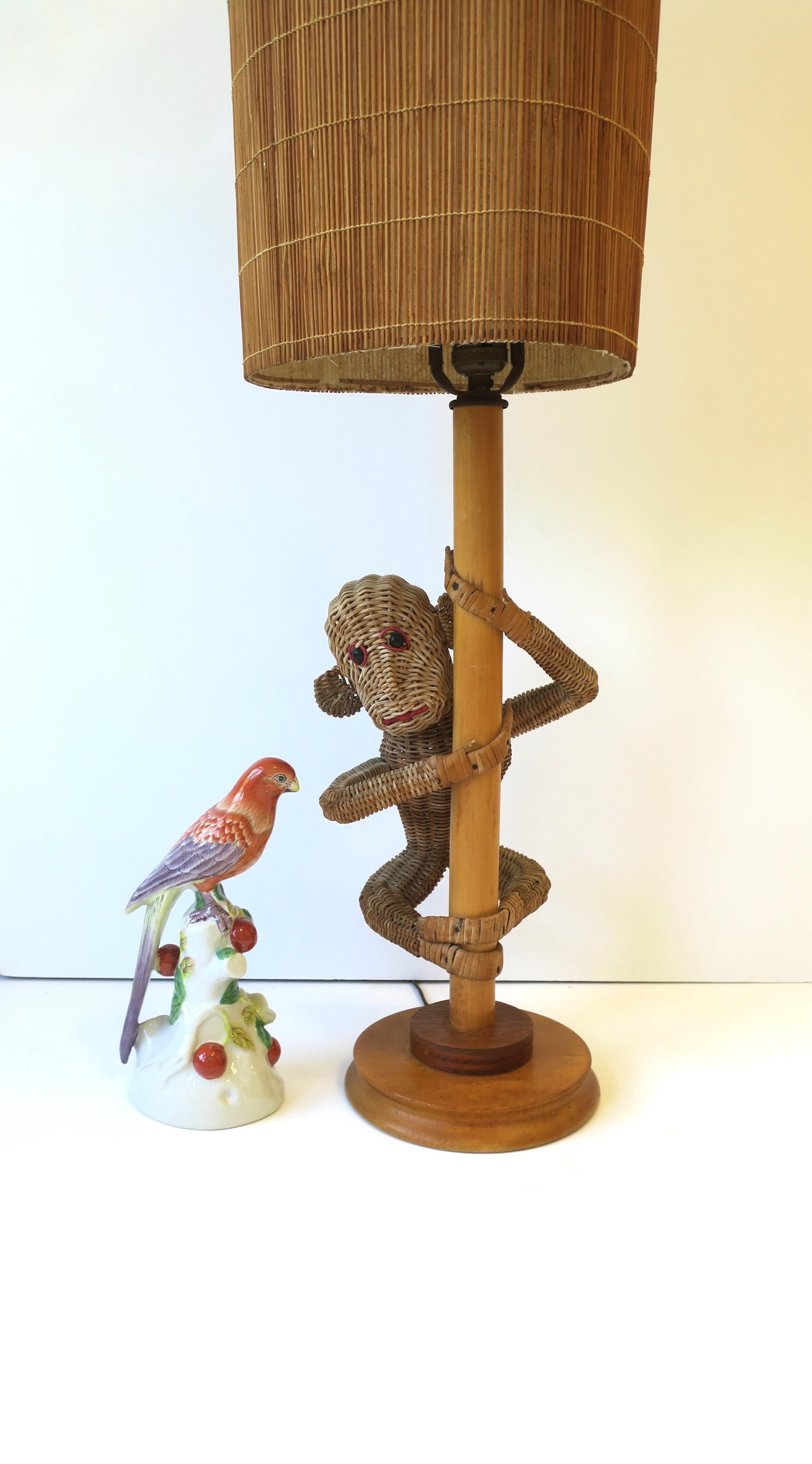 Wicker Rattan Monkey Lamp with Wicker Shade in the Lopez Style, circa 1970s For Sale 2