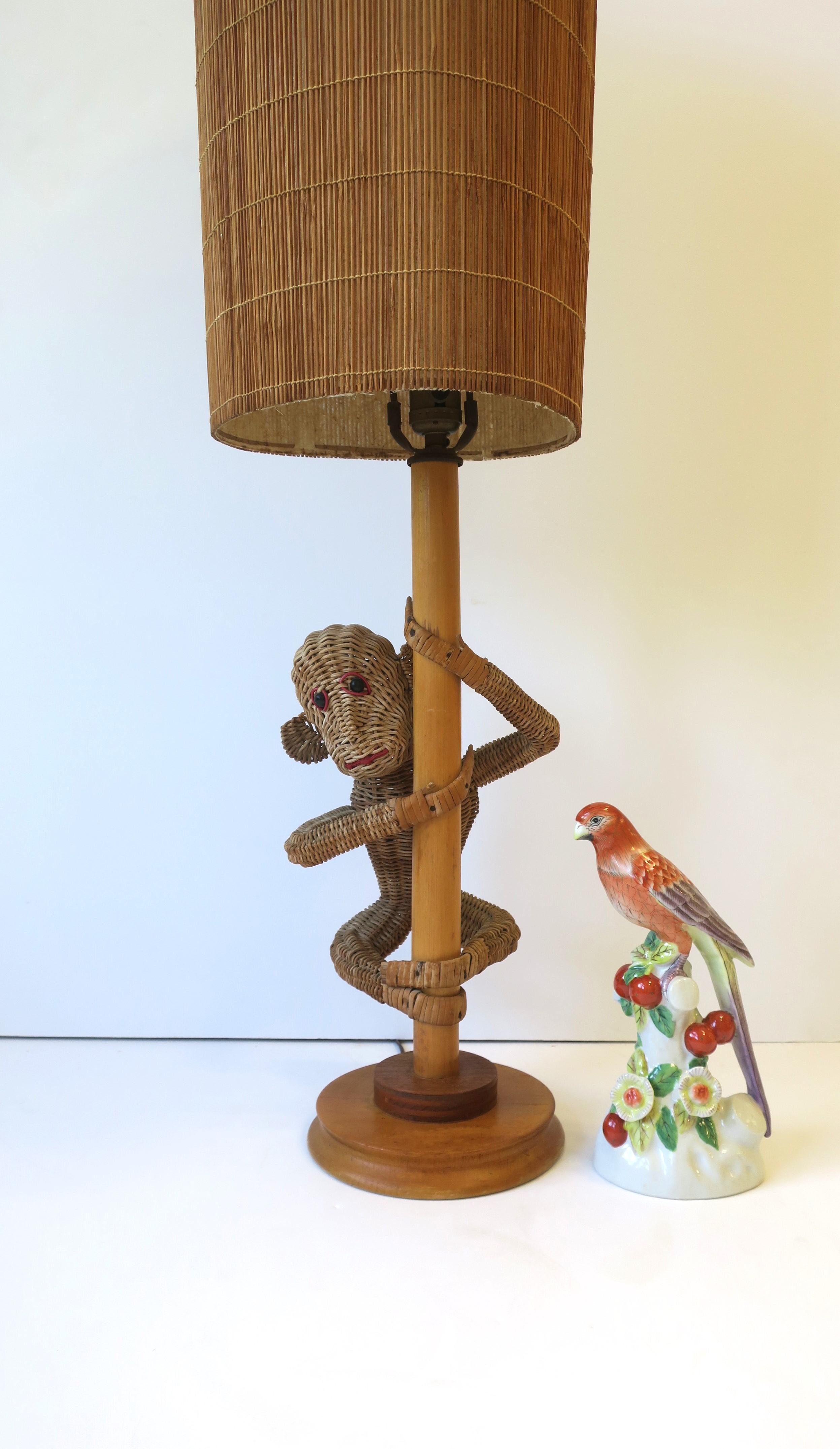 Wicker Rattan Monkey Lamp with Wicker Shade in the Lopez Style, circa 1970s For Sale 3